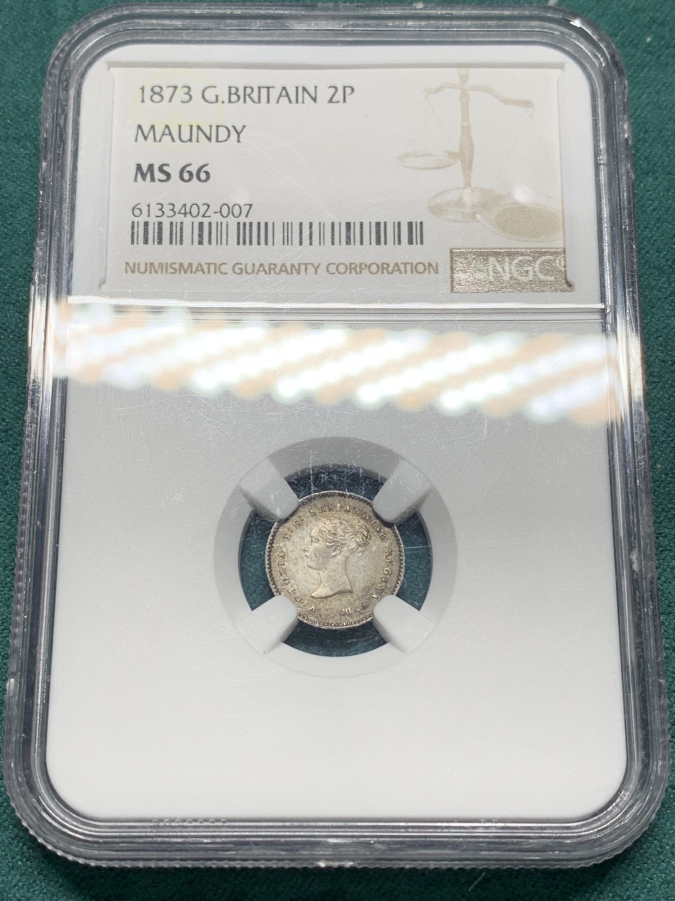 欢迎参加《竞宝斋》为爱冲冲冲 七夕特拍专场 ！第191场 (全场包邮) NGC-MS66 英国 1873年 1/2/3/4便士 青年维多利亚 濯足银币 原味包浆 其中2/3便士冠军分 1/4便士亚军分 难得的高分自藏品