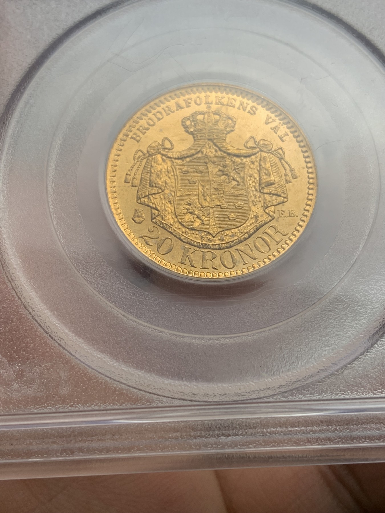 欢迎参加《竞宝斋》为爱冲冲冲 七夕特拍专场 ！第191场 (全场包邮) PCGS MS66 瑞典 1884年 奥斯卡二世20克朗金币 8.96克 顶级高分 少见品种