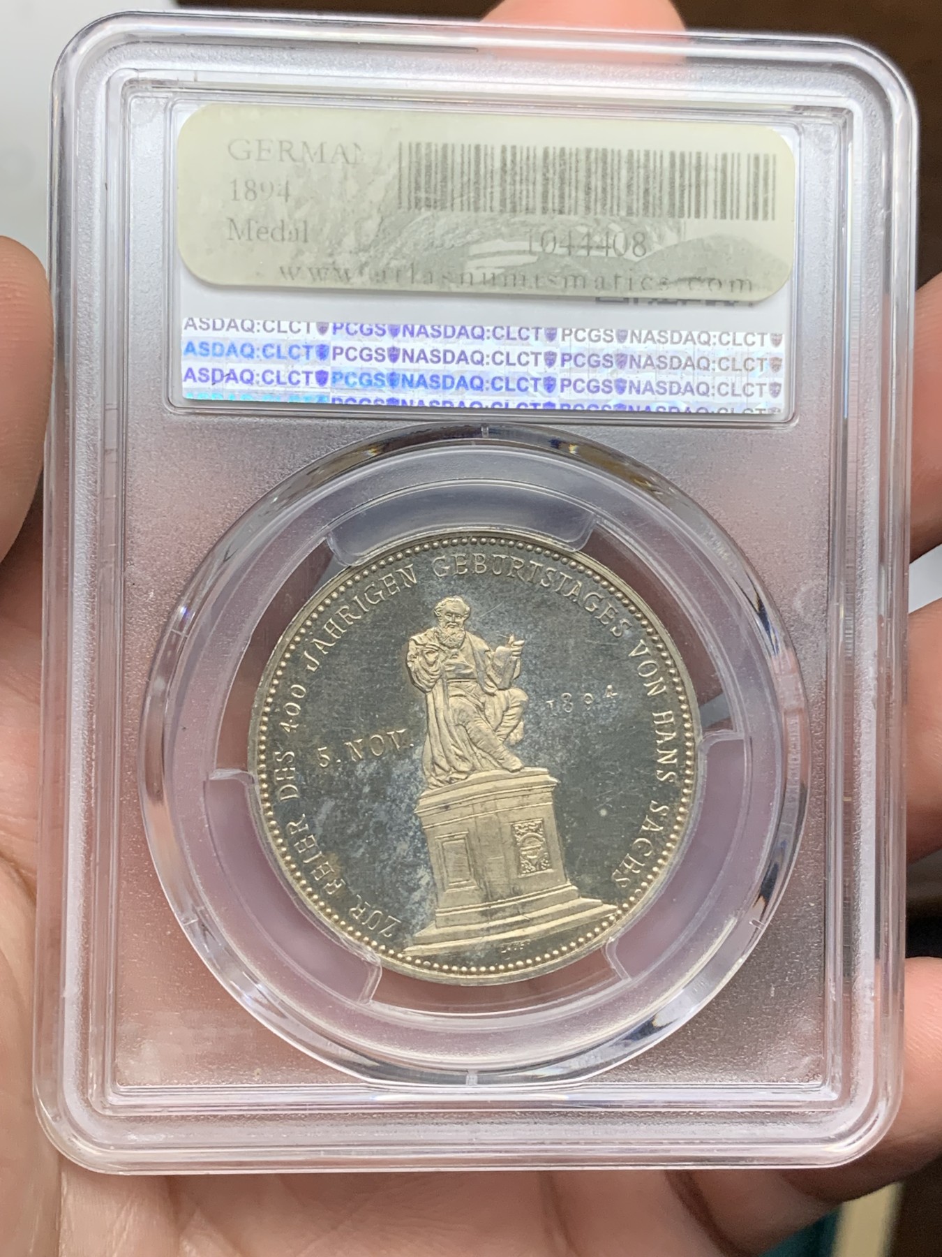 欢迎参加《竞宝斋》为爱冲冲冲 七夕特拍专场 ！第191场 (全场包邮) PCGS-PR64DCAM 德国1894纽伦堡城市女神系列银章，真的非常好看。