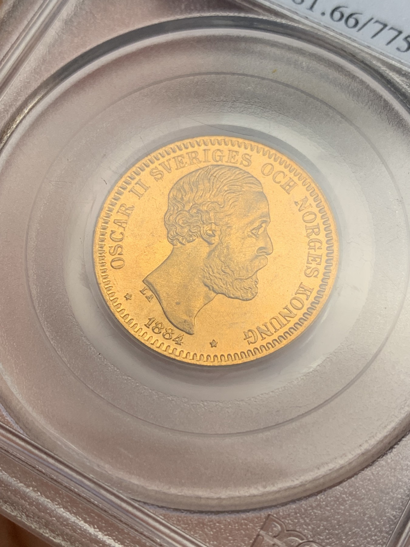 欢迎参加《竞宝斋》为爱冲冲冲 七夕特拍专场 ！第191场 (全场包邮) PCGS MS66 瑞典 1884年 奥斯卡二世20克朗金币 8.96克 顶级高分 少见品种