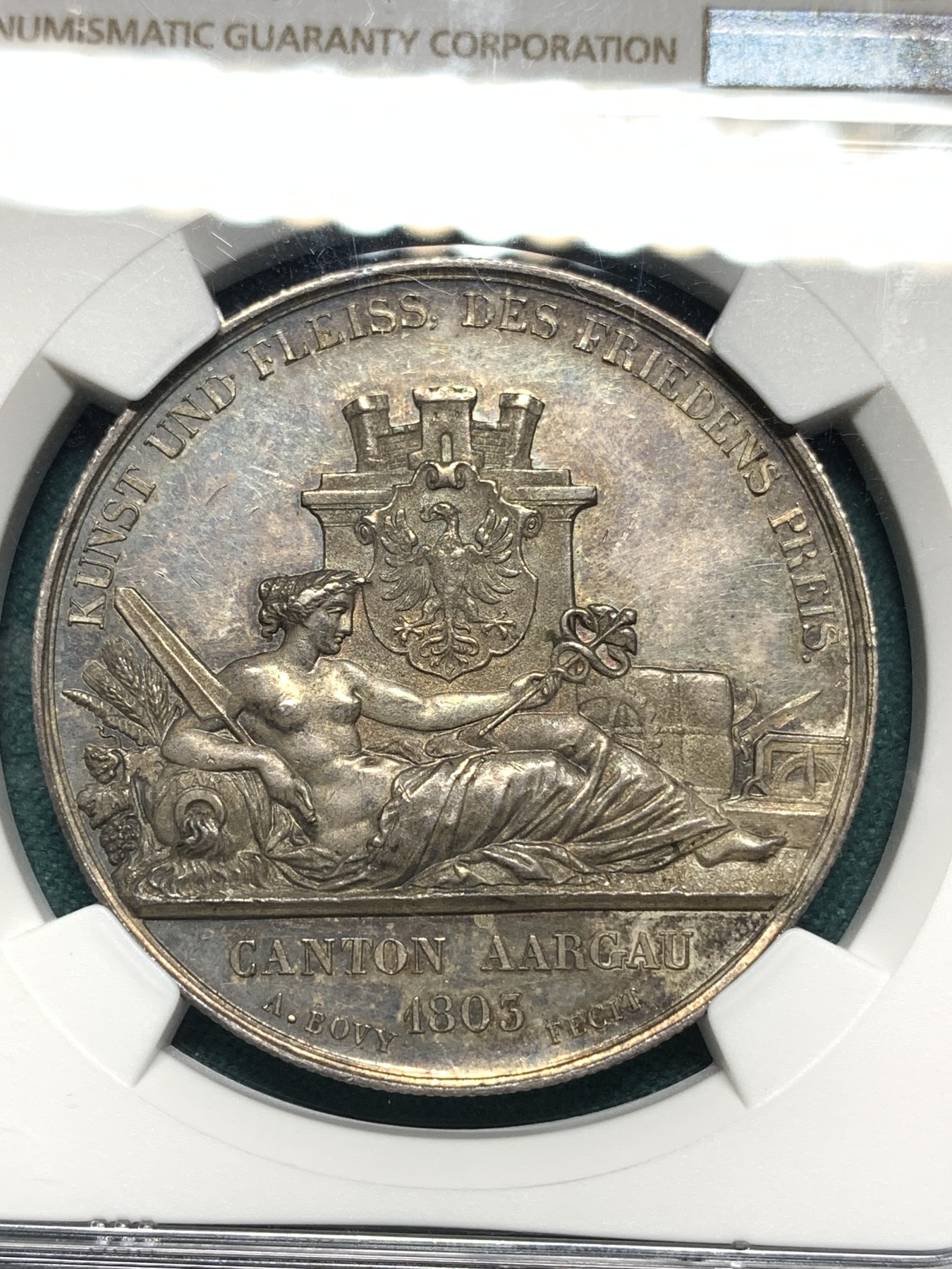 欢迎参加《竞宝斋》为爱冲冲冲 七夕特拍专场 ！第191场 (全场包邮) NGC-MS62 瑞士 1849年 阿尔高 射击节银章 早期稀少品种 镜面底板 油亮包浆 非常漂亮