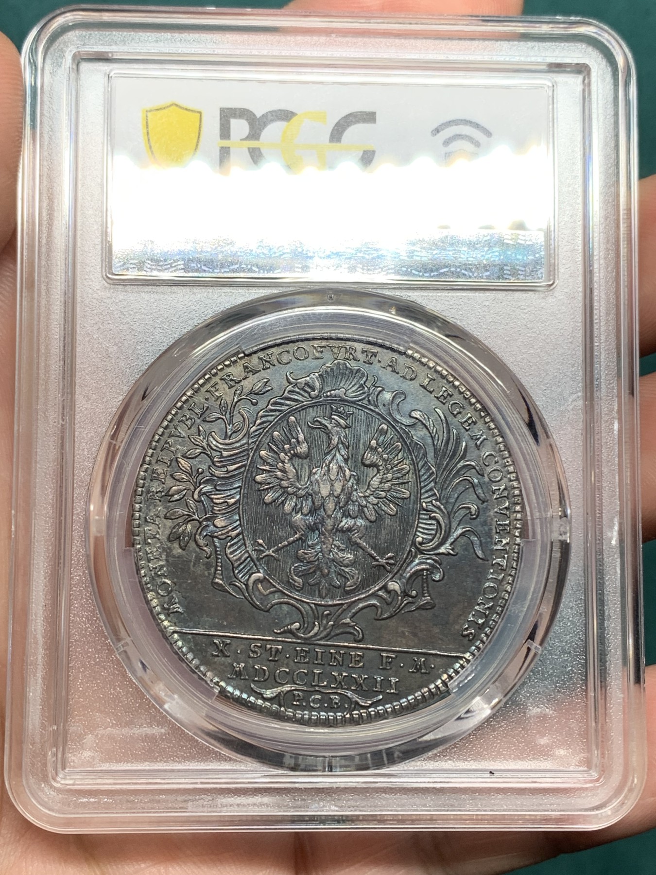 欢迎参加《竞宝斋》为爱冲冲冲 七夕特拍专场 ！第191场 (全场包邮) PCGS AUD 给91而不是92清洗 德国1772年“名誉品”法兰克福景观泰勒，蓝色星空彩犹如梵高油画。三年前欧洲裸币成交就已近千欧，可重新养护博分！