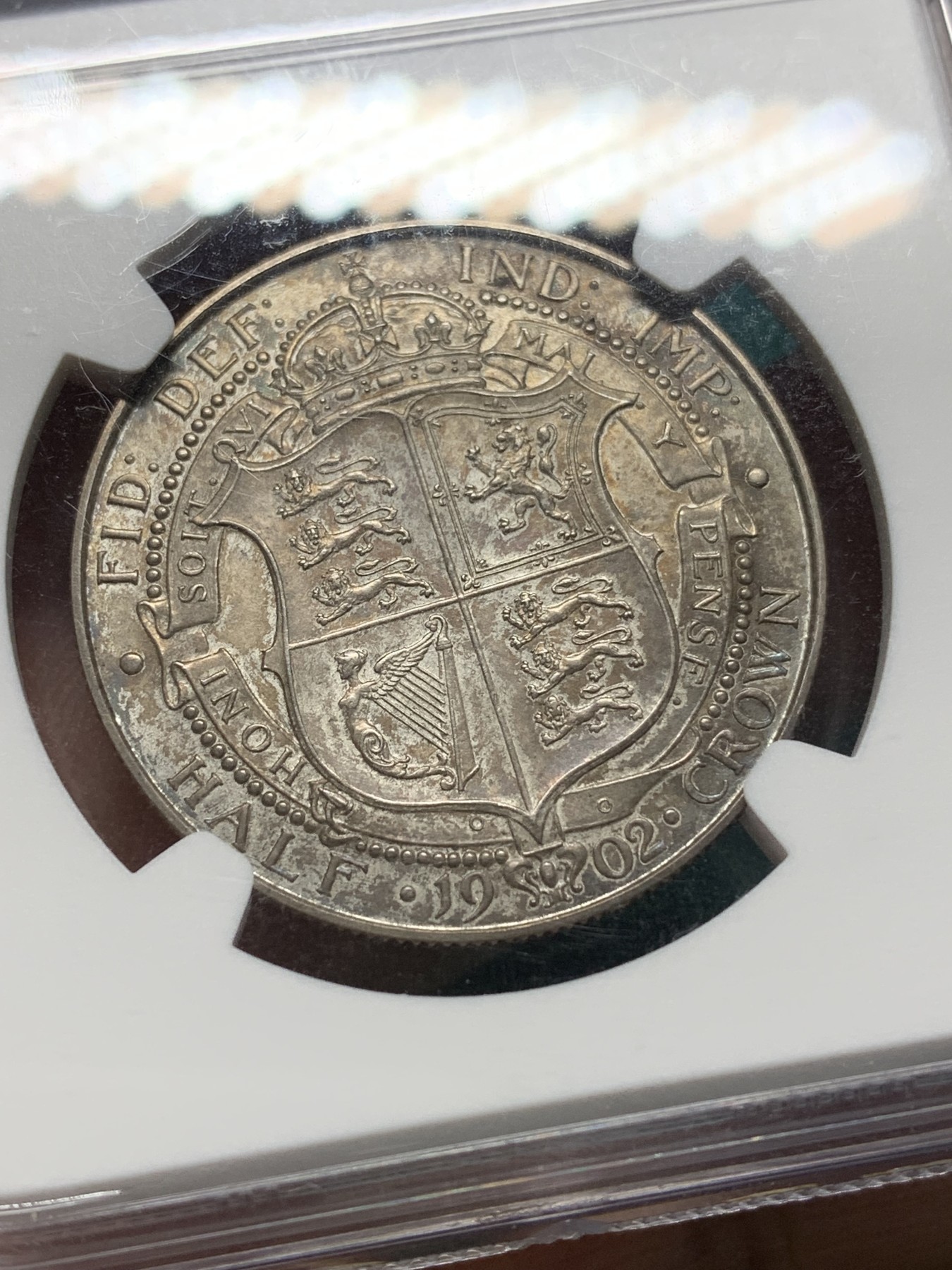 欢迎参加《竞宝斋》为爱冲冲冲 七夕特拍专场 ！第191场 (全场包邮) NGC-PF63MATTE  英国1902年爱七半克朗 银币 双面深彩包浆 可藏
