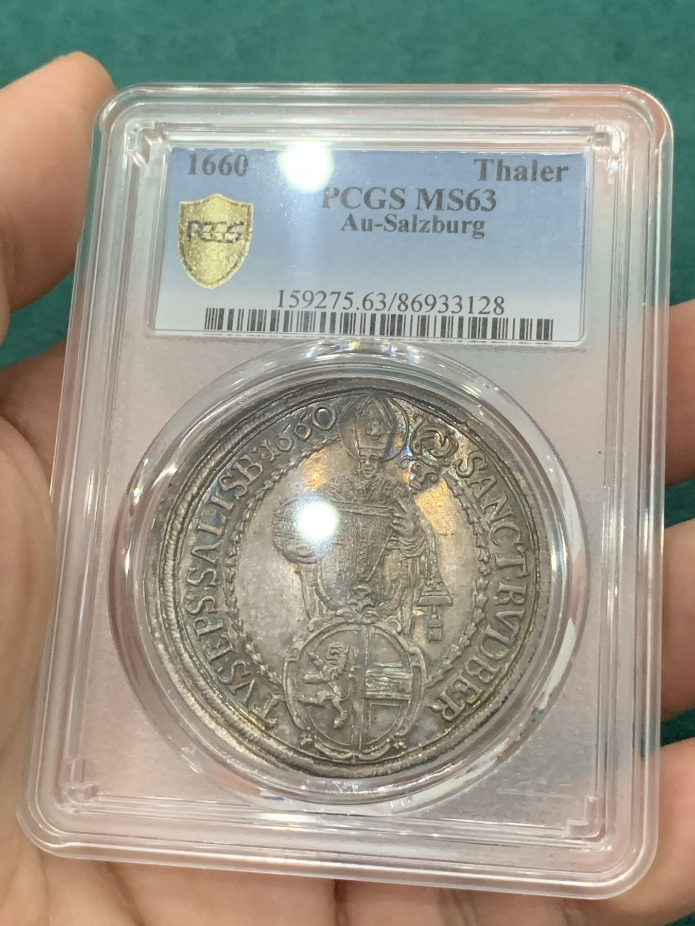 欢迎参加《竞宝斋》为爱冲冲冲 七夕特拍专场 ！第191场 (全场包邮) PCGS MS63 奥地利 萨尔茨堡大主教区 1660年 泰勒大银币 圣母抱婴版 原味包浆 分好 状态难得