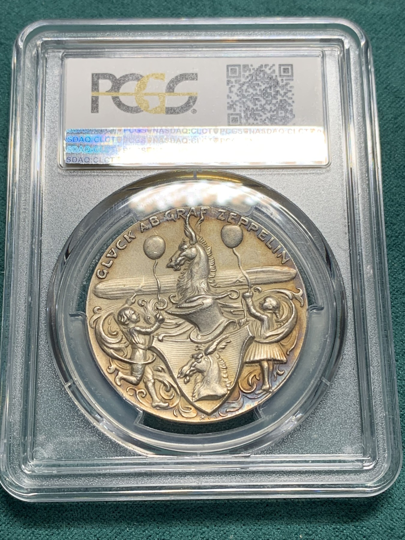 欢迎参加《竞宝斋》为爱冲冲冲 七夕特拍专场 ！第191场 (全场包邮) 1928年 PCGS-SP63 德国魏玛 飞艇之父齐柏林诞辰90周年纪念银章 卡尔哥茨作品 包浆细节美