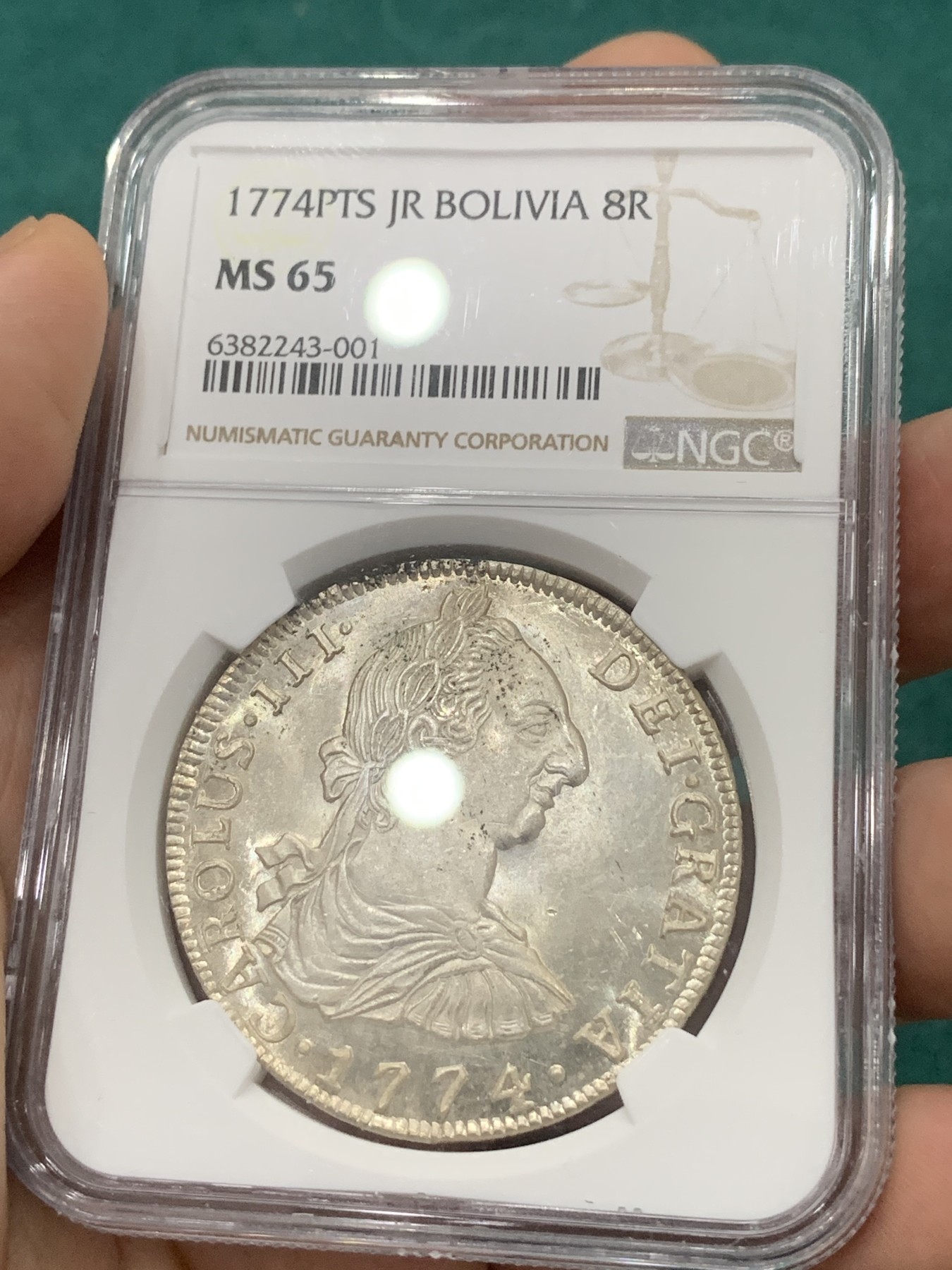 欢迎参加《竞宝斋》为爱冲冲冲 七夕特拍专场 ！第191场 (全场包邮) NGC-MS65 1774年西属玻利维亚卡洛斯三世8R银币，到了65也是拍卖会几年都看不到一个的顶级高分