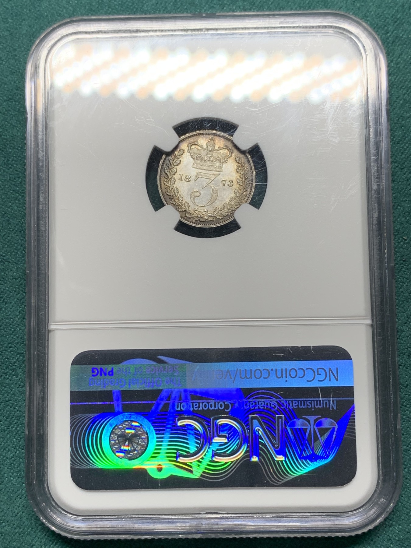 欢迎参加《竞宝斋》为爱冲冲冲 七夕特拍专场 ！第191场 (全场包邮) NGC-MS66 英国 1873年 1/2/3/4便士 青年维多利亚 濯足银币 原味包浆 其中2/3便士冠军分 1/4便士亚军分 难得的高分自藏品