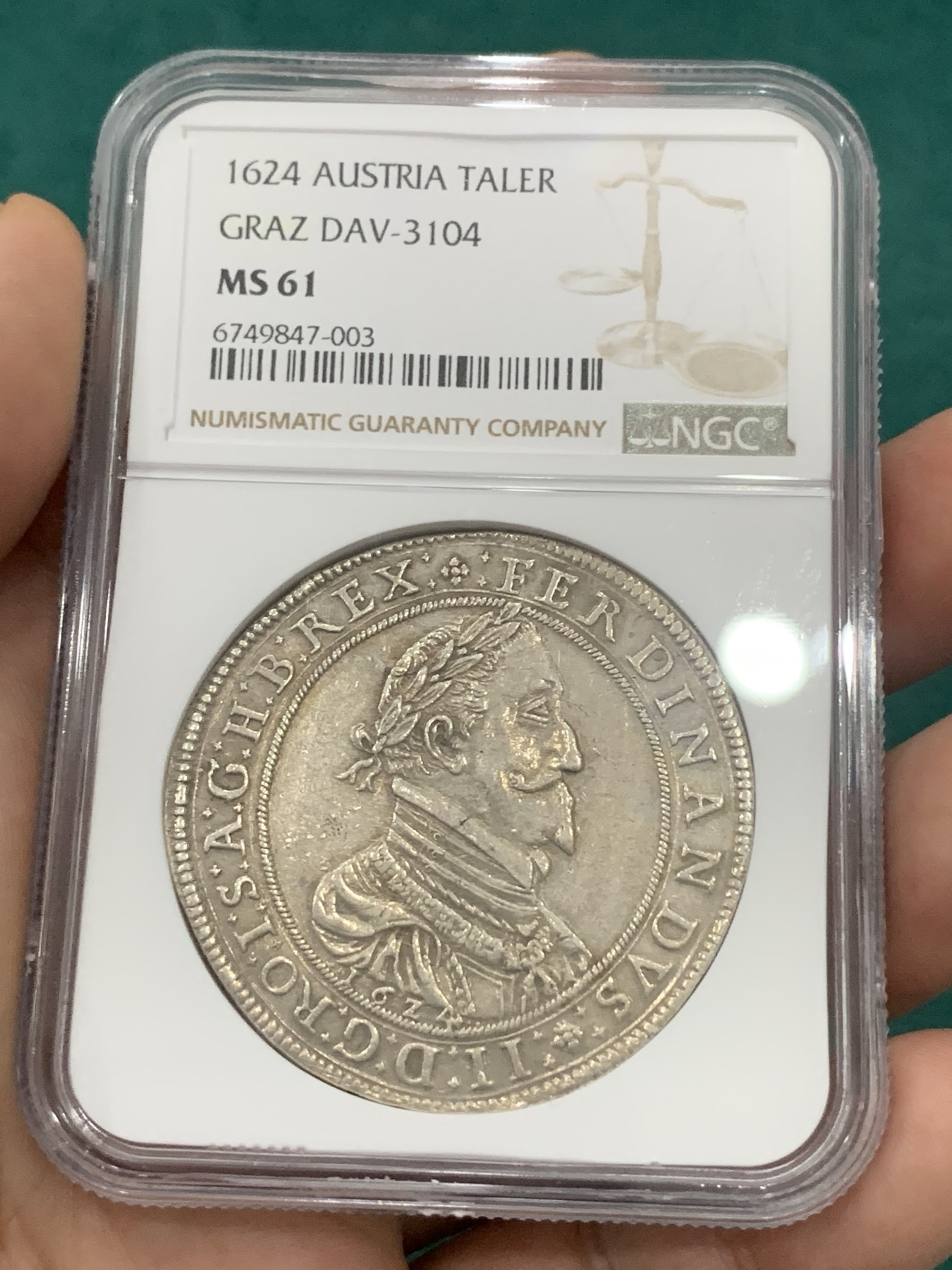 欢迎参加《竞宝斋》为爱冲冲冲 七夕特拍专场 ！第191场 (全场包邮) NGC-MS61  神圣罗马帝国 1624年 1泰勒大银币 格拉茨造币厂 将近400年的老银币 犹如出厂状态