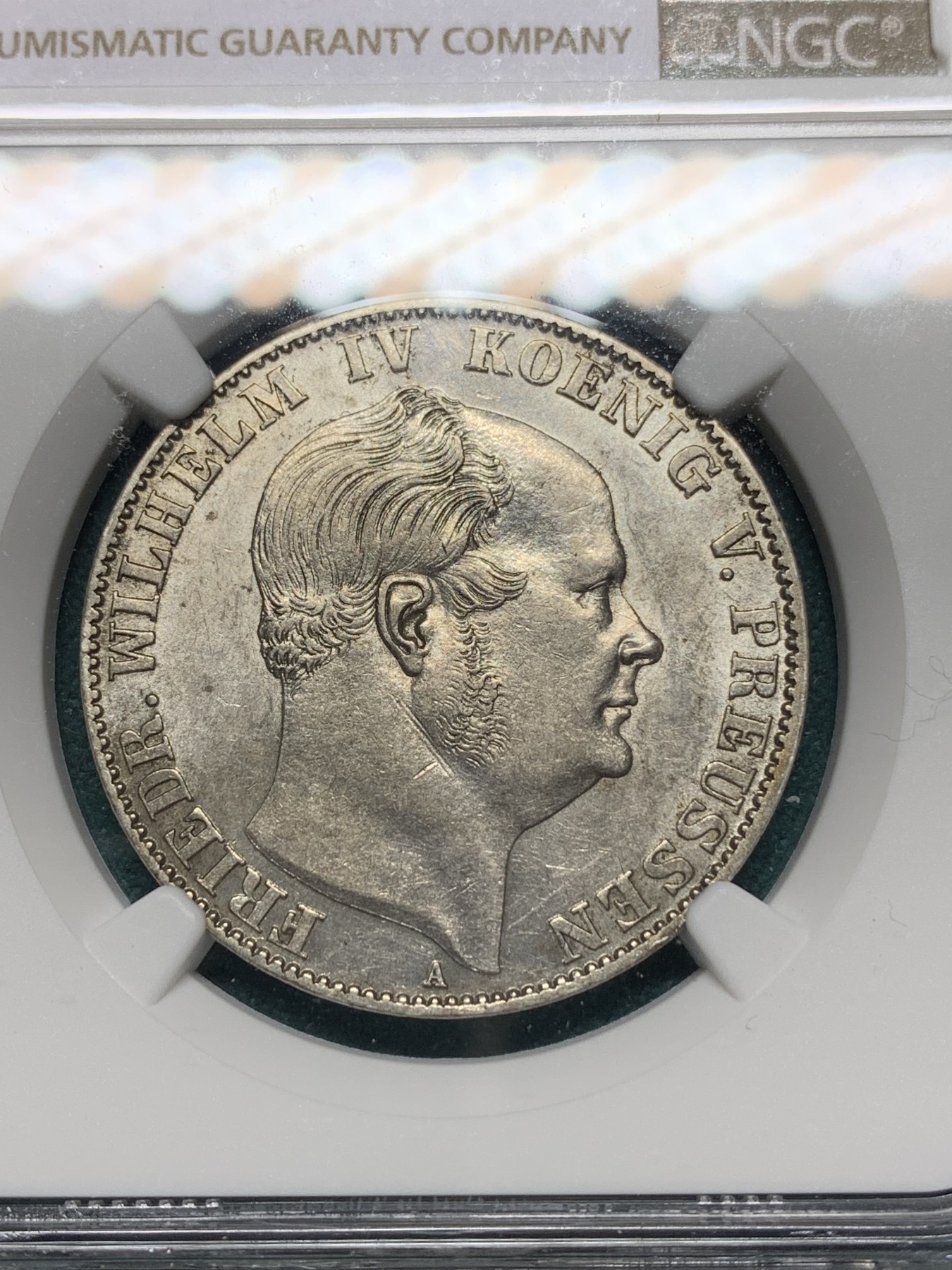 欢迎参加《竞宝斋》为爱冲冲冲 七夕特拍专场 ！第191场 (全场包邮) NGC-MS62 德国普鲁士洋葱头1860A 1泰勒银币 少见未流通好品 原状态连续转光 离冠鹰少见版本
