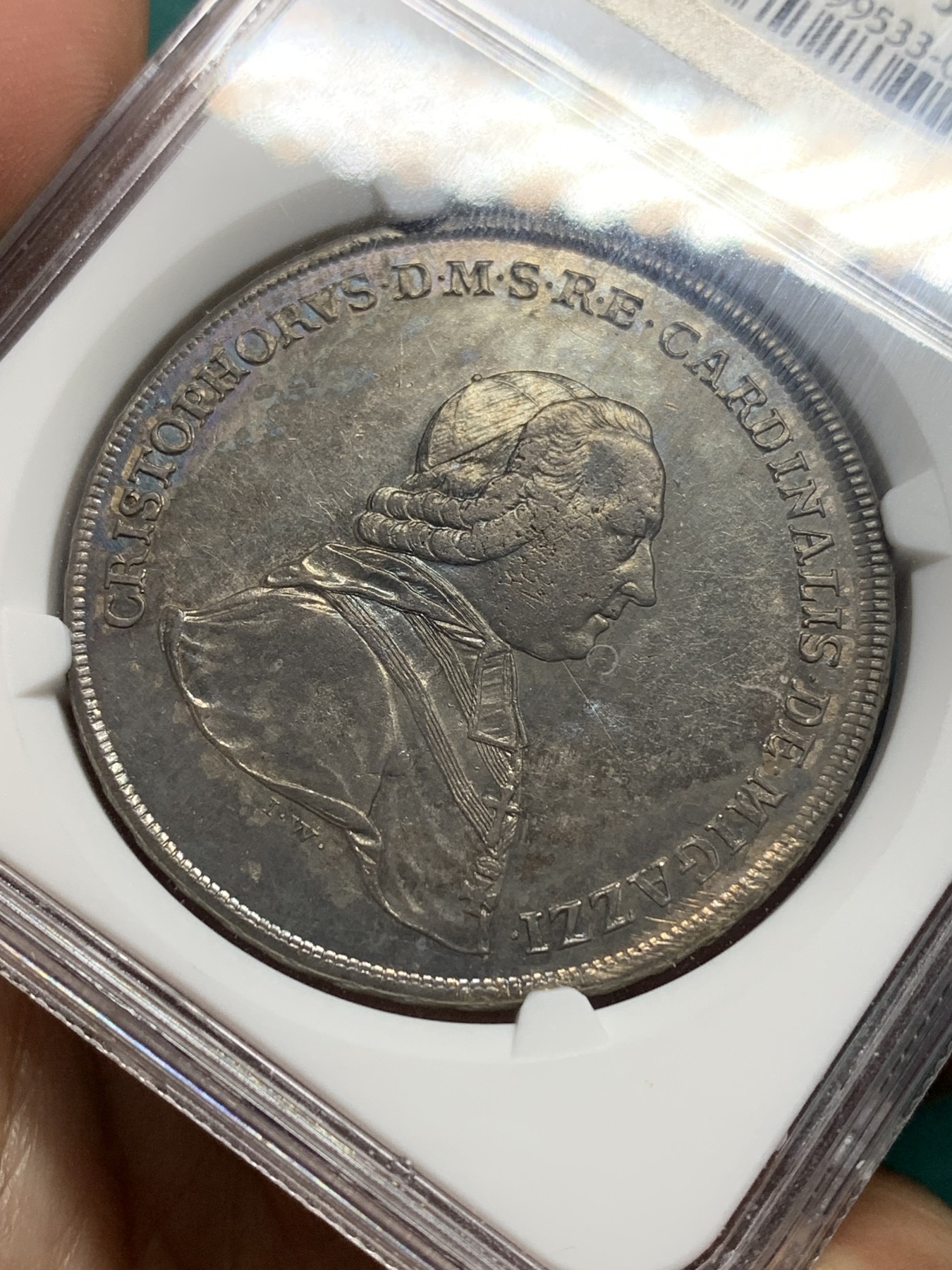 欢迎参加《竞宝斋》为爱冲冲冲 七夕特拍专场 ！第191场 (全场包邮) NGC-AU58 神圣罗马帝国 1781年 奥地利维也纳教区 克里斯多夫.安东 红衣大主教 1泰勒 酱彩泛金咖色包浆 极少见的维也纳品种 克书指导价UNC 1700刀 去年国内成交一枚MS62 12000RMB