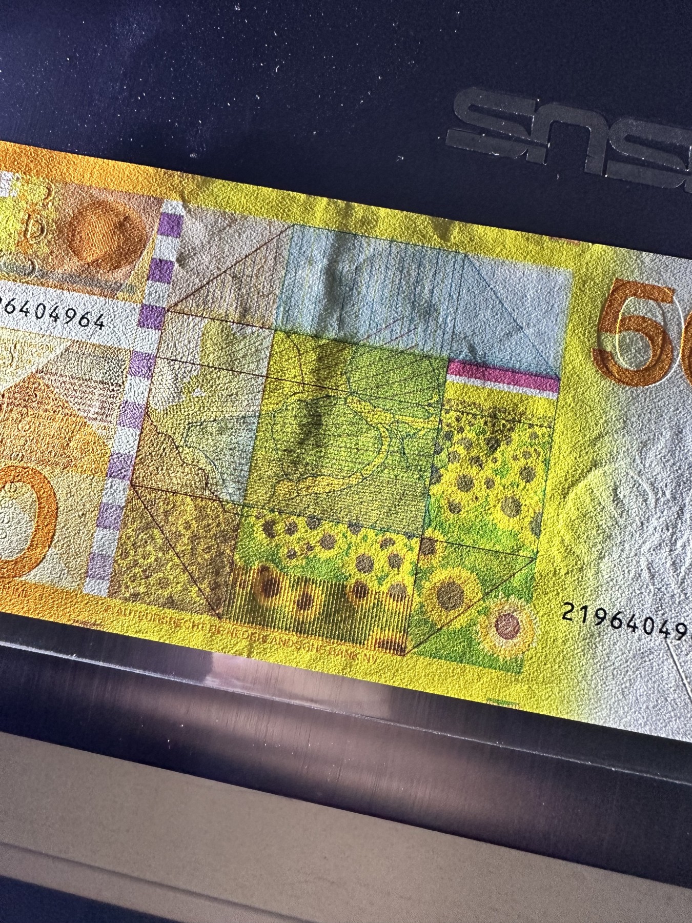 《外钞收藏家》第二百九十一期（荷兰比利时卢森堡欧元专场）（连拍第二场） 荷兰1982年50盾，向日葵 全新 不绝