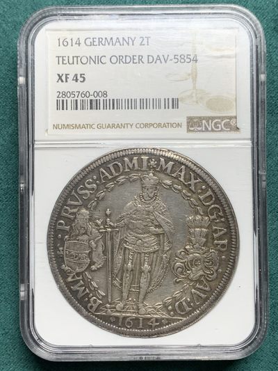 欢迎参加《竞宝斋》为爱冲冲冲 七夕特拍专场 ！第191场 (全场包邮) - NGC XF45 德国 1614 条顿骑士团  2泰勒大银币 难得一见的条顿2泰勒