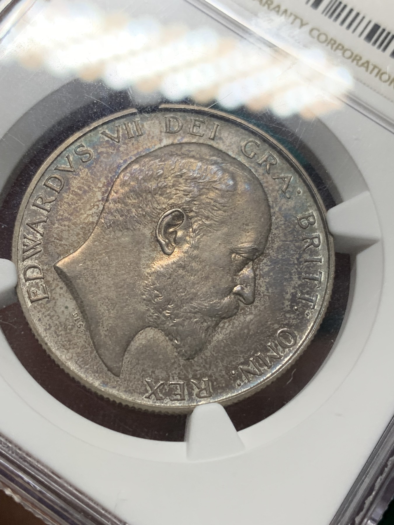 欢迎参加《竞宝斋》为爱冲冲冲 七夕特拍专场 ！第191场 (全场包邮) NGC-PF63MATTE  英国1902年爱七半克朗 银币 双面深彩包浆 可藏