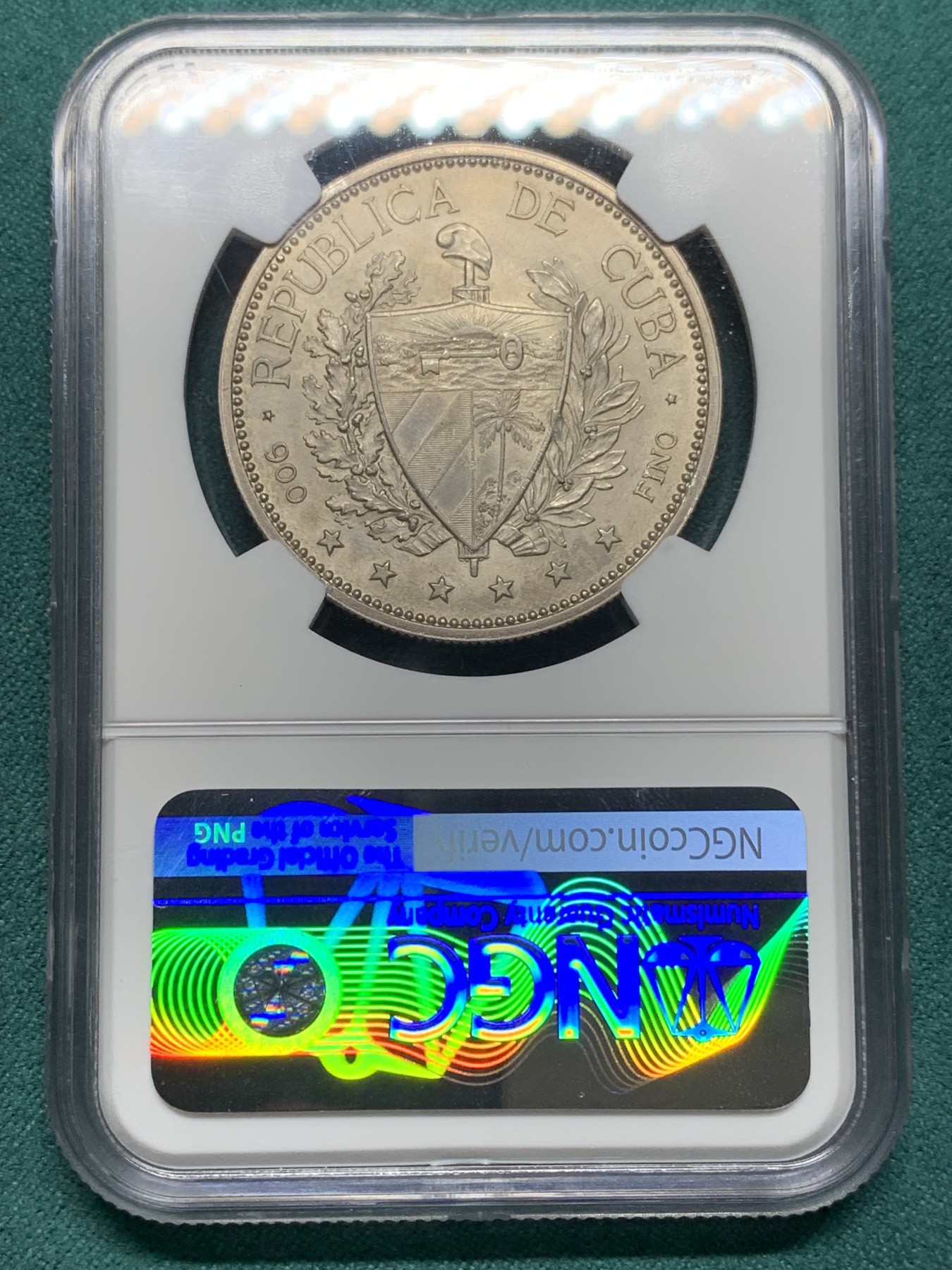 欢迎参加《竞宝斋》为爱冲冲冲 七夕特拍专场 ！第191场 (全场包邮) NGC-MS62 古巴 1897年 女神 1比索 银币 少见TYPE3版别 入盒数量是TYPE1的一半 名家旧藏