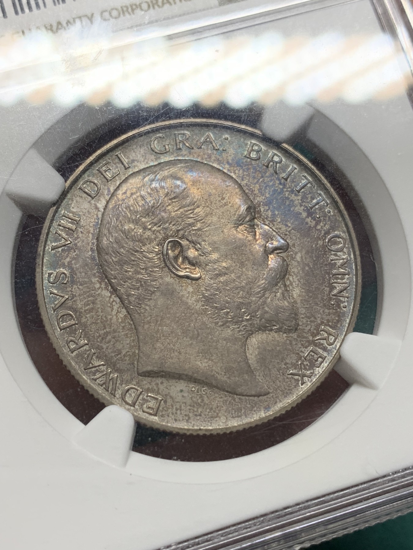 欢迎参加《竞宝斋》为爱冲冲冲 七夕特拍专场 ！第191场 (全场包邮) NGC-PF63MATTE  英国1902年爱七半克朗 银币 双面深彩包浆 可藏