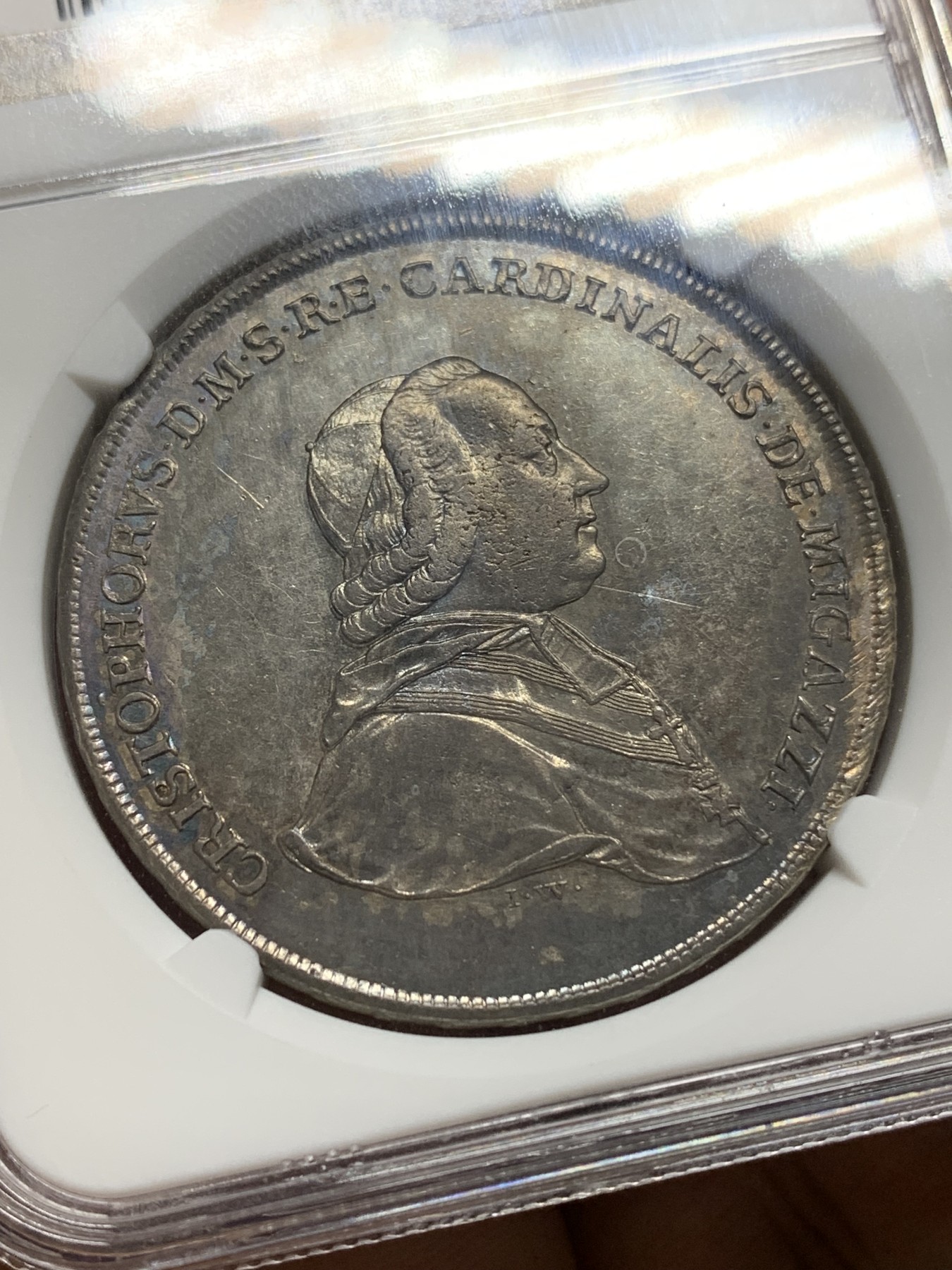 欢迎参加《竞宝斋》为爱冲冲冲 七夕特拍专场 ！第191场 (全场包邮) NGC-AU58 神圣罗马帝国 1781年 奥地利维也纳教区 克里斯多夫.安东 红衣大主教 1泰勒 酱彩泛金咖色包浆 极少见的维也纳品种 克书指导价UNC 1700刀 去年国内成交一枚MS62 12000RMB