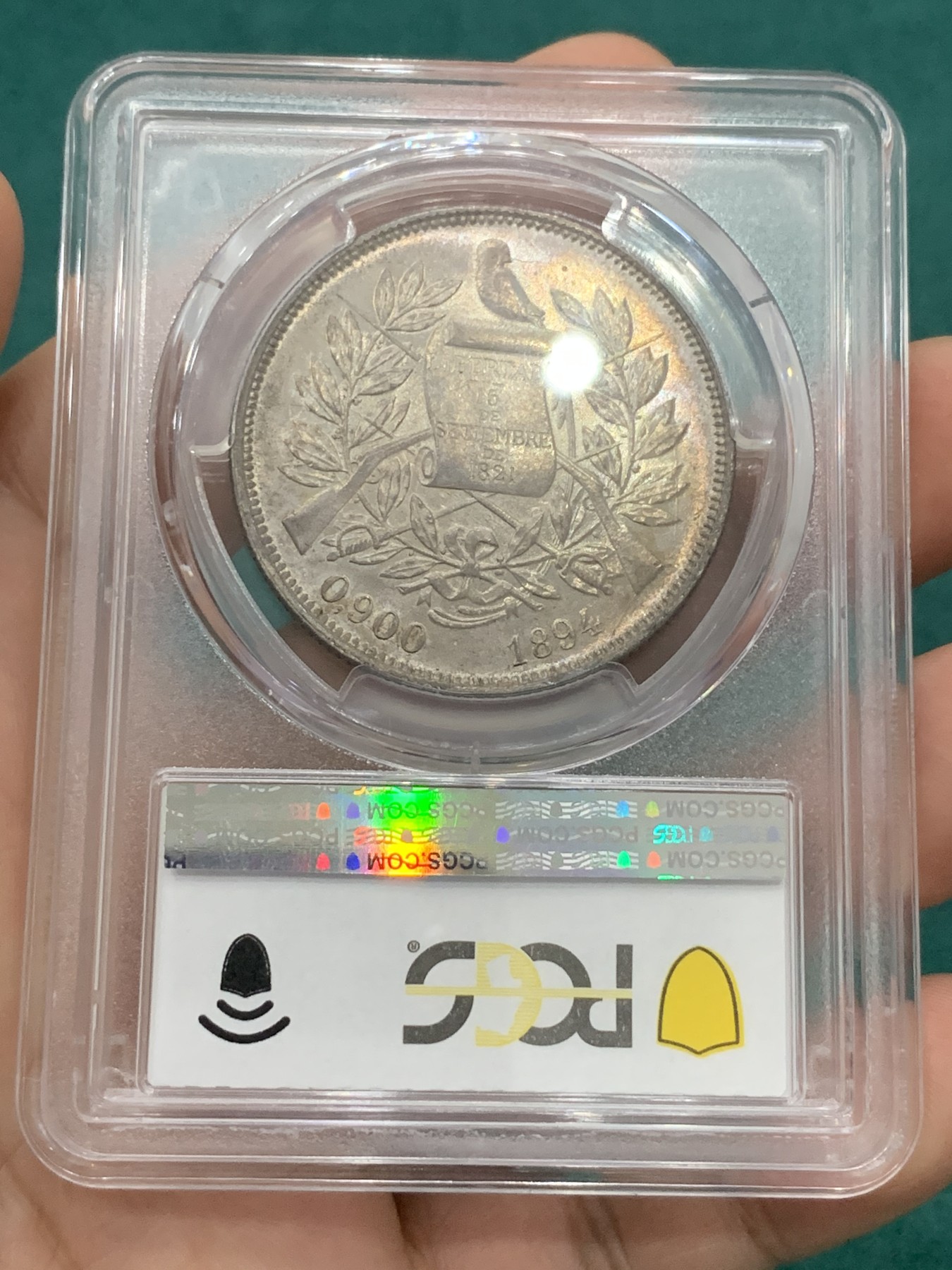 欢迎参加《竞宝斋》为爱冲冲冲 七夕特拍专场 ！第191场 (全场包邮) PCGS-MS64 危地马拉 1894年 1比索 漂亮女神设计 热门中南美洲品种 双面五彩 高分收藏品