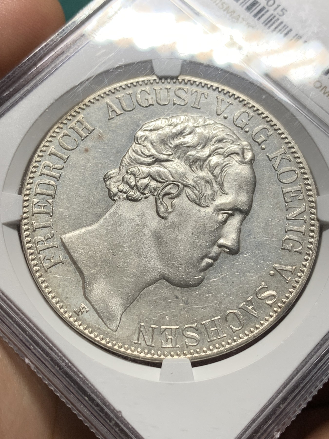 欢迎参加《竞宝斋》为爱冲冲冲 七夕特拍专场 ！第191场 (全场包邮) NGC-AU58 德国萨克森 1853F 2泰勒大银币 大窗帘  少见品种 37克 大规格