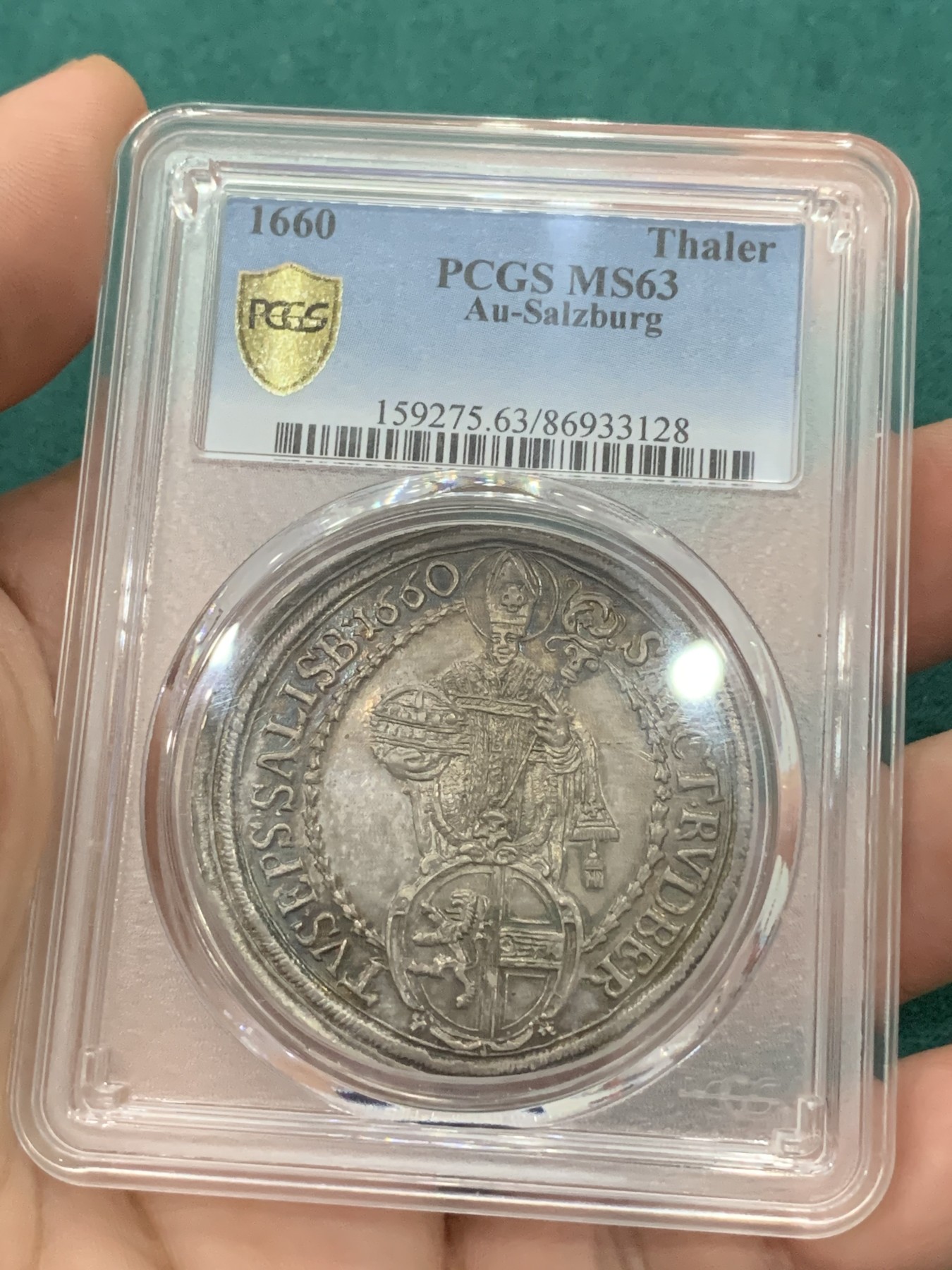 欢迎参加《竞宝斋》为爱冲冲冲 七夕特拍专场 ！第191场 (全场包邮) PCGS MS63 奥地利 萨尔茨堡大主教区 1660年 泰勒大银币 圣母抱婴版 原味包浆 分好 状态难得