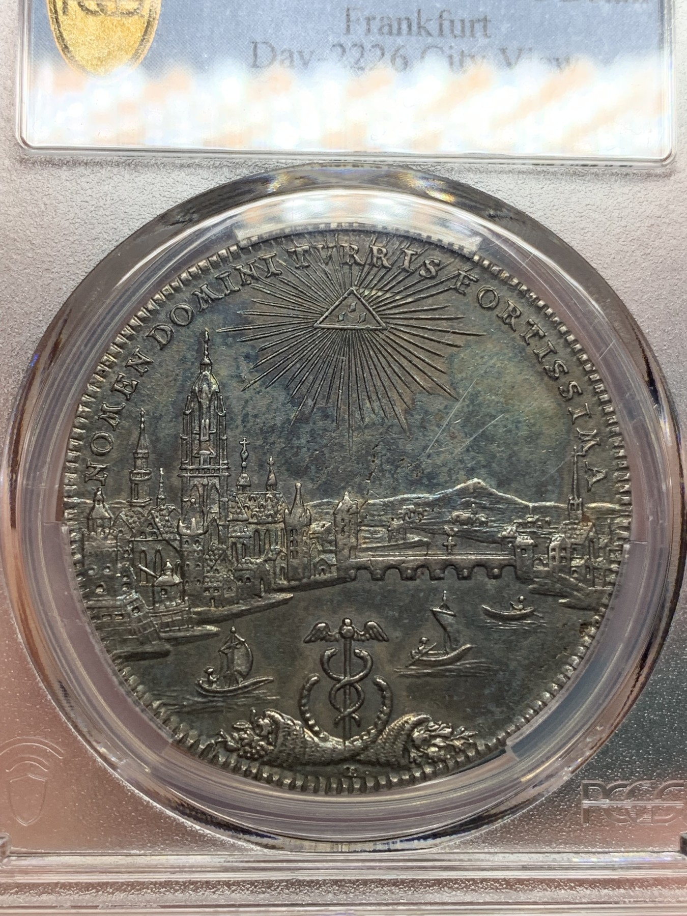 欢迎参加《竞宝斋》为爱冲冲冲 七夕特拍专场 ！第191场 (全场包邮) PCGS AUD 给91而不是92清洗 德国1772年“名誉品”法兰克福景观泰勒，蓝色星空彩犹如梵高油画。三年前欧洲裸币成交就已近千欧，可重新养护博分！