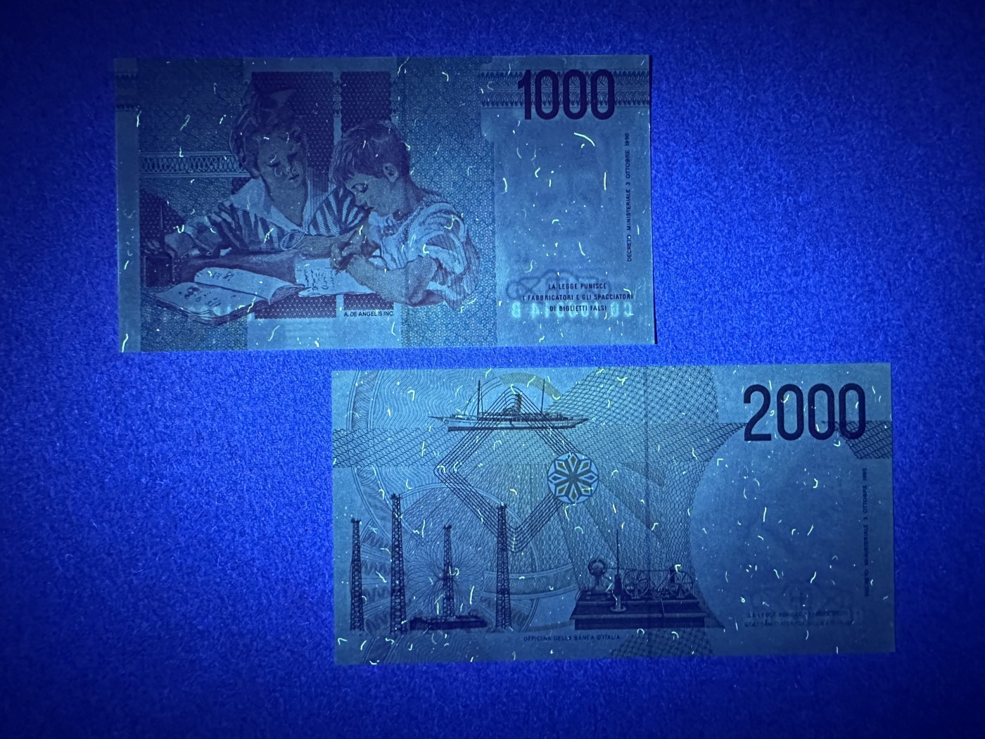 《张总收藏》115期-外币超精品场 新壳无划痕 意大利1000、2000里拉2张 UNC 末版 1990年