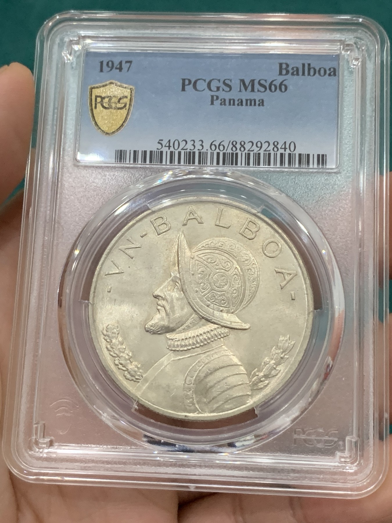 欢迎参加《竞宝斋》为爱冲冲冲 七夕特拍专场 ！第191场 (全场包邮) PCGS-MS66 巴拿马1947年1巴波亚主币大银币，稀少高分亚军分数，这个品种分数国内仅见