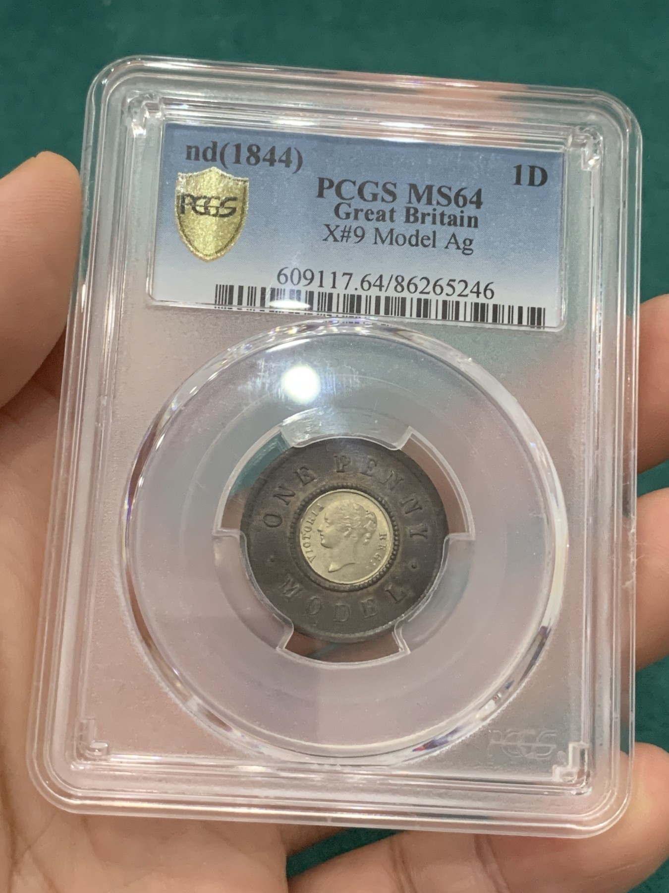 欢迎参加《竞宝斋》为爱冲冲冲 七夕特拍专场 ！第191场 (全场包邮) PCGS MS64 英国 1844年 Model双金属1便士 珍稀目录编号X#9 