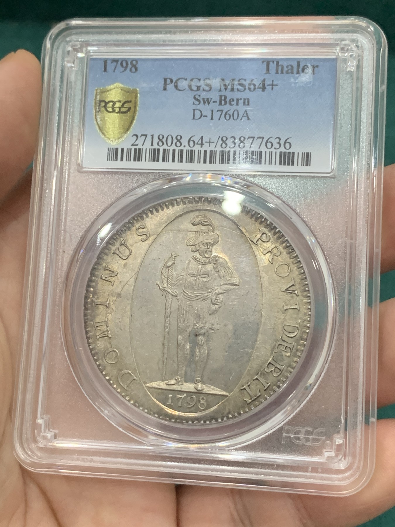 PCGS MS64+ 瑞士 1798  伯尔尼 雇佣兵 泰勒 大银币 转光高分 背面支撑小磕