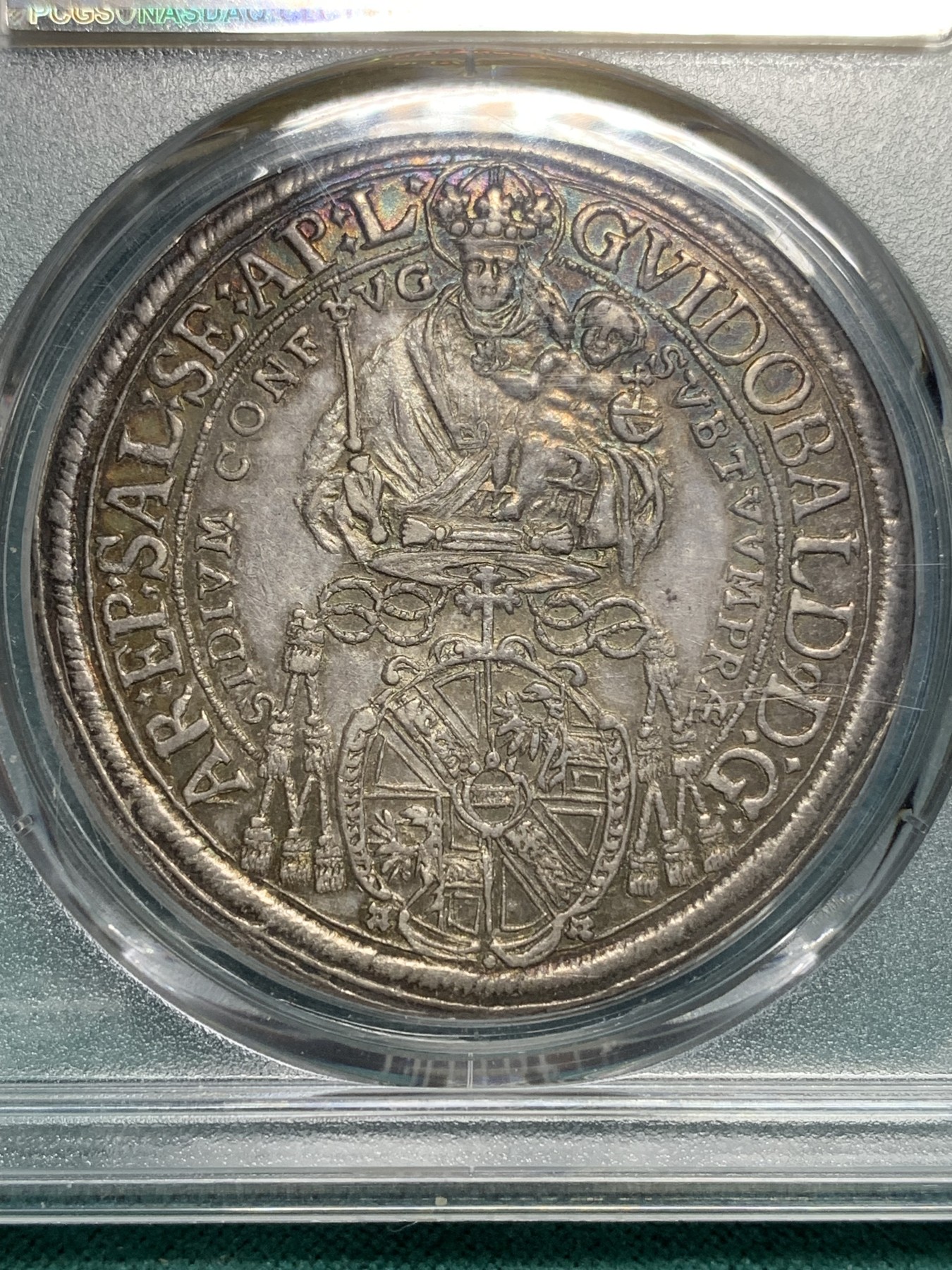 欢迎参加《竞宝斋》为爱冲冲冲 七夕特拍专场 ！第191场 (全场包邮) PCGS MS63 奥地利 萨尔茨堡大主教区 1660年 泰勒大银币 圣母抱婴版 原味包浆 分好 状态难得