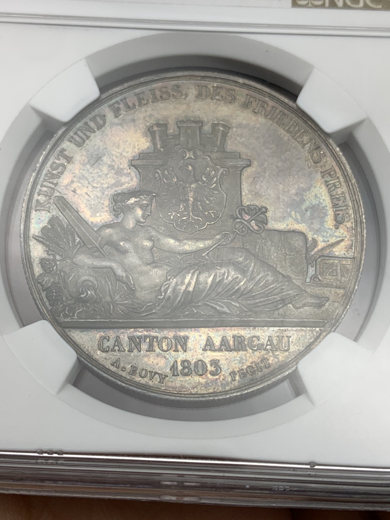 欢迎参加《竞宝斋》为爱冲冲冲 七夕特拍专场 ！第191场 (全场包邮) NGC-MS62 瑞士 1849年 阿尔高 射击节银章 早期稀少品种 镜面底板 油亮包浆 非常漂亮