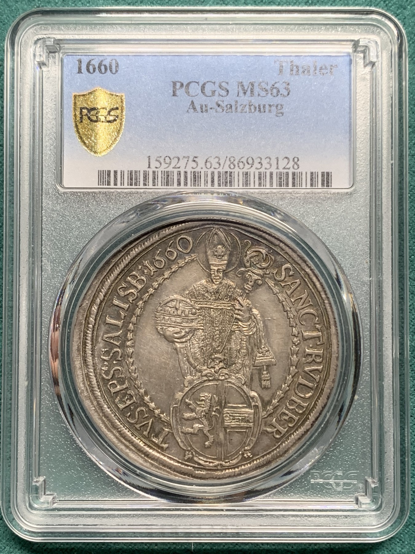 欢迎参加《竞宝斋》为爱冲冲冲 七夕特拍专场 ！第191场 (全场包邮) PCGS MS63 奥地利 萨尔茨堡大主教区 1660年 泰勒大银币 圣母抱婴版 原味包浆 分好 状态难得