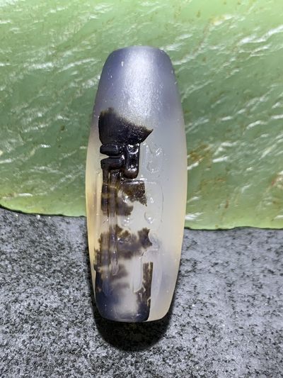 精美高玉化亚光草花纹海洋玉髓手工俏色巧雕禅字一心向佛，参禅悟道意境桶珠一个！ - 精美高玉化亚光草花纹海洋玉髓手工俏色巧雕禅字一心向佛，参禅悟道意境桶珠一个！