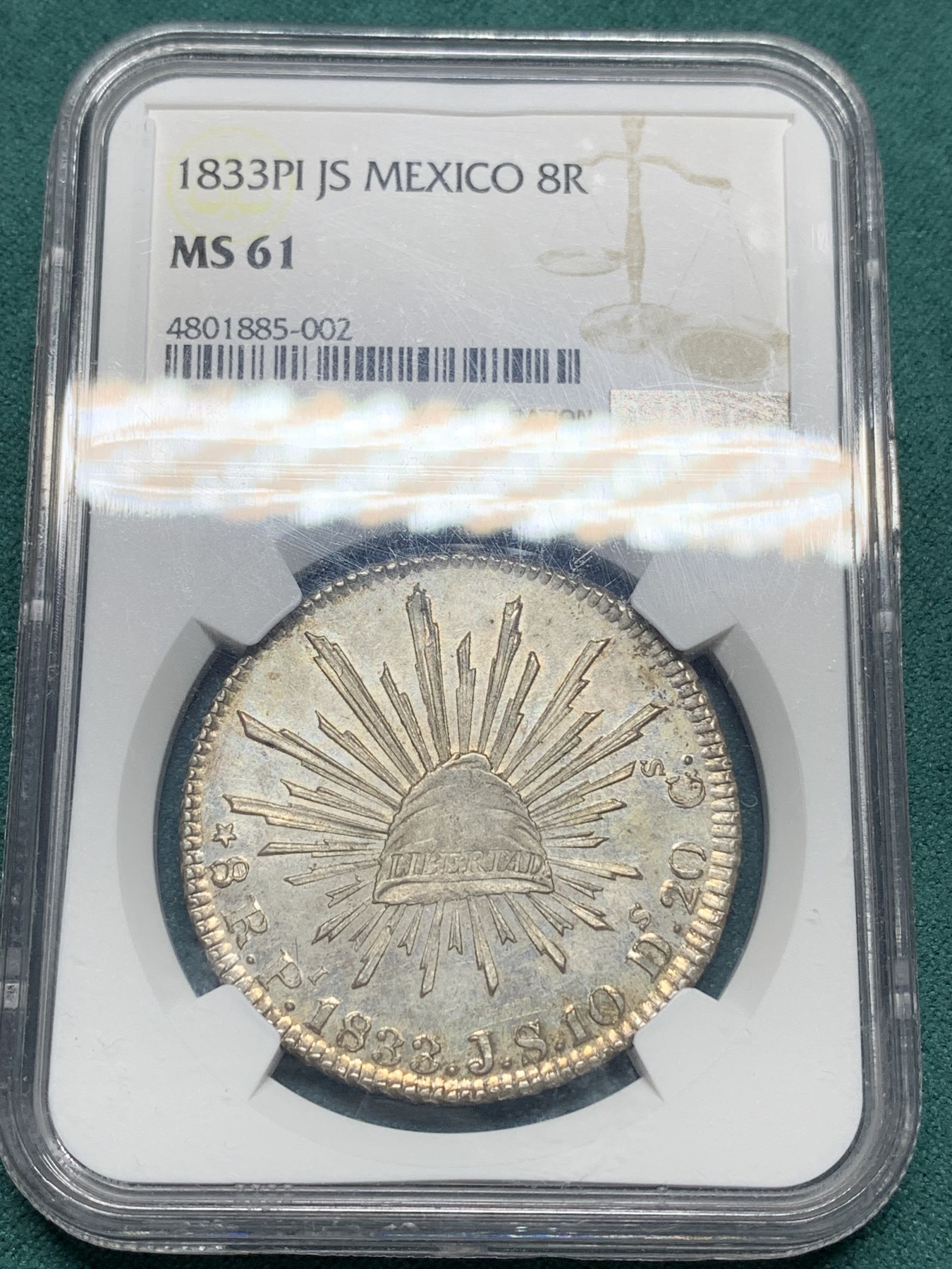 欢迎参加《竞宝斋》为爱冲冲冲 七夕特拍专场 ！第191场 (全场包邮) NGC MS61 墨西哥早期1833年鹰洋 全深打 带光 少见早期PI厂8R
