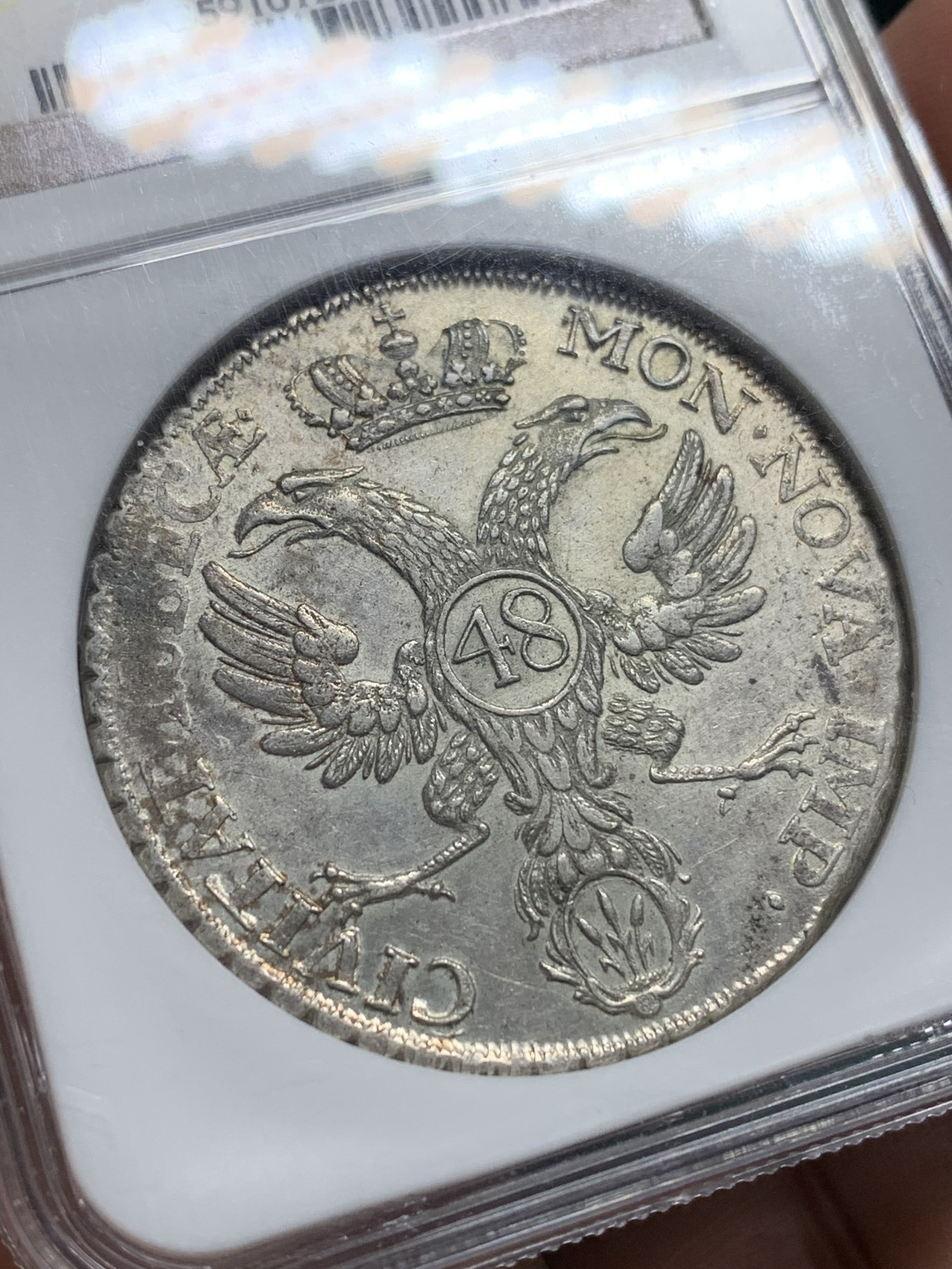 欢迎参加《竞宝斋》为爱冲冲冲 七夕特拍专场 ！第191场 (全场包邮) NGC AU58 德国  1752 自由汉萨城市 吕贝克 48先令 泰勒大银币 高品质原味包浆