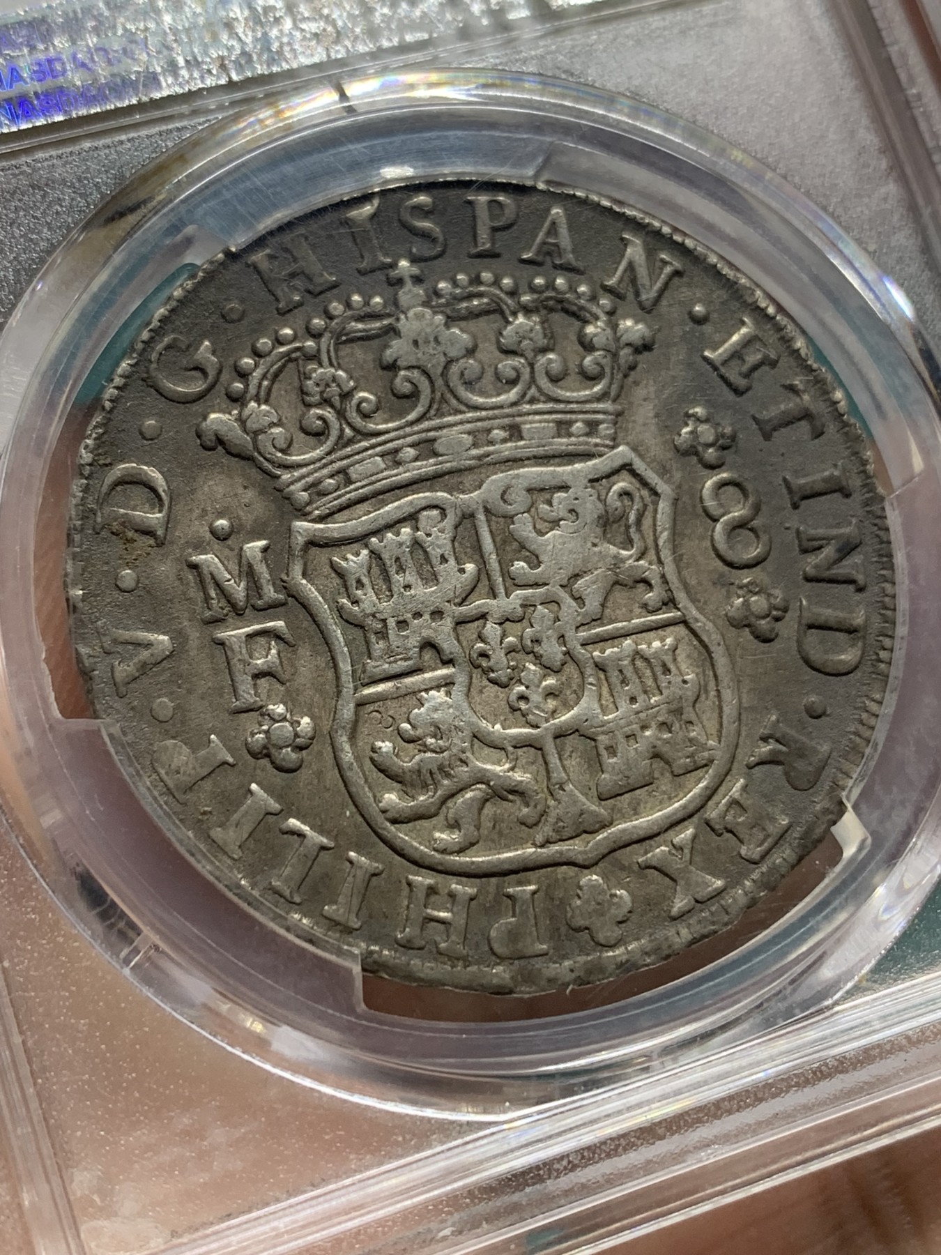 欢迎参加《竞宝斋》为爱冲冲冲 七夕特拍专场 ！第191场 (全场包邮) PCGS-XF40 早期费五 西属墨西哥 1746 MO MF 地球双柱 8瑞尔 原味包浆