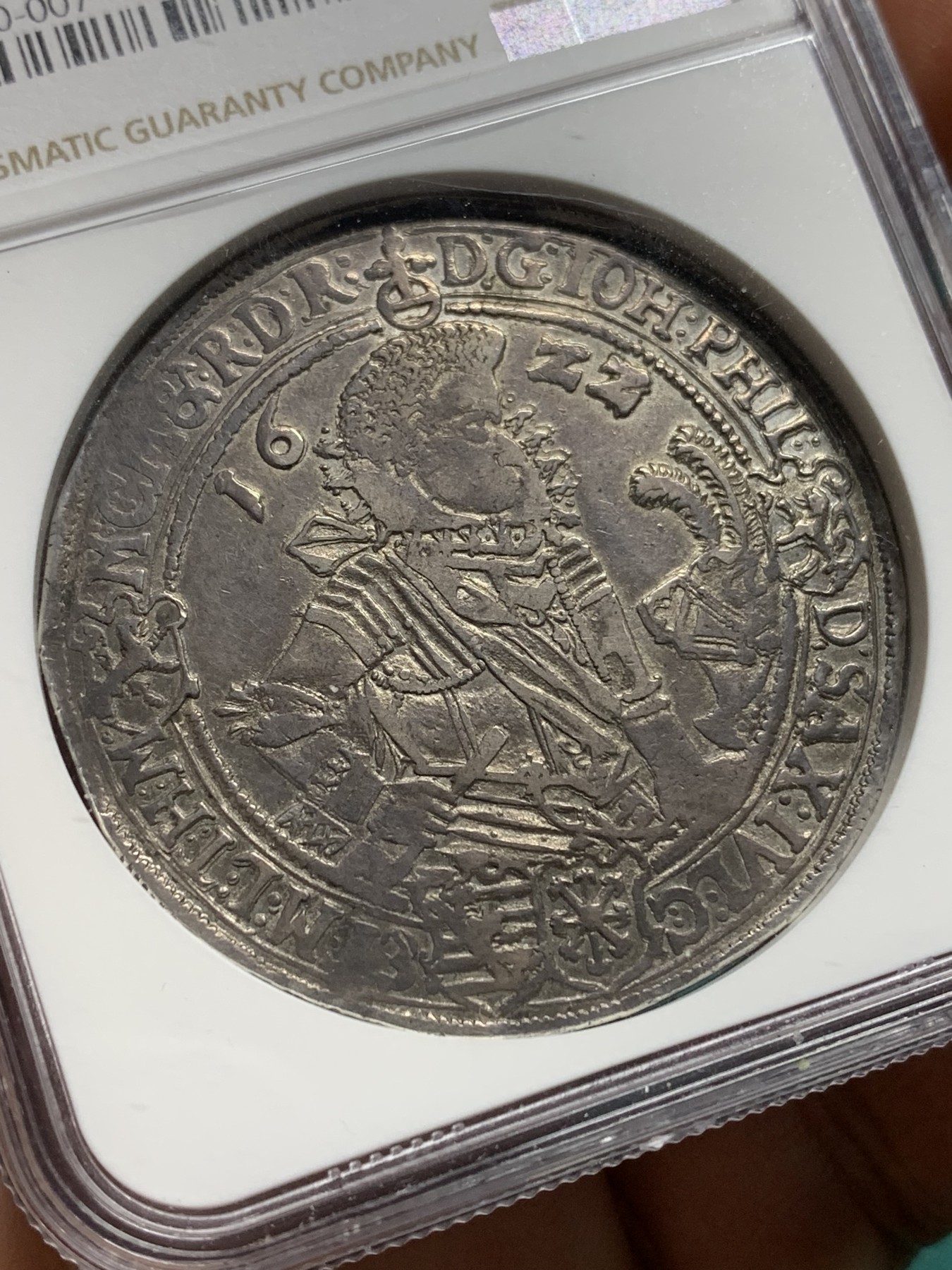 欢迎参加《竞宝斋》为爱冲冲冲 七夕特拍专场 ！第191场 (全场包邮) NGC AU50 德国1622萨克森-阿尔滕堡公国泰勒大银币 原味包浆猫王发型超前