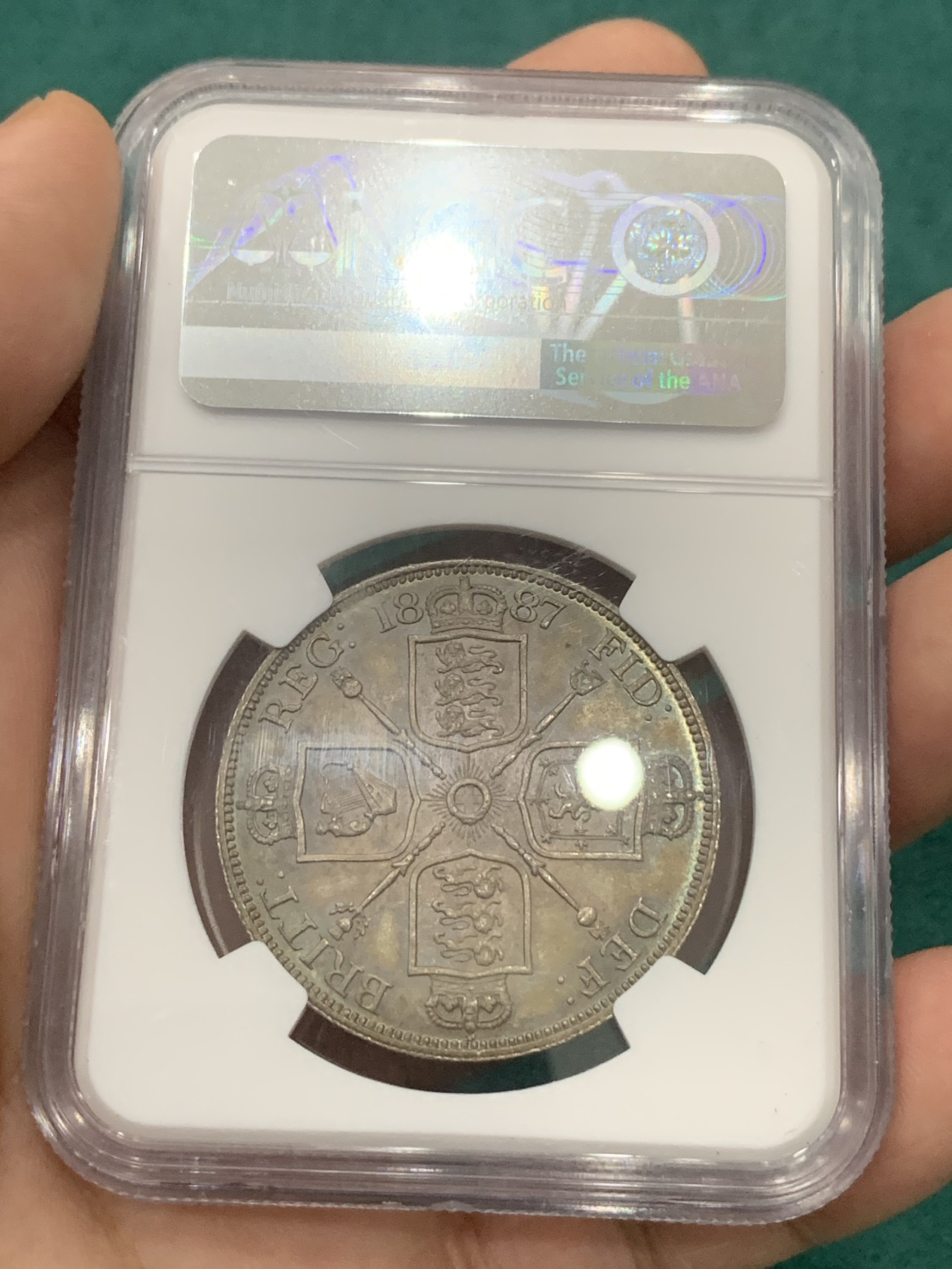欢迎参加《竞宝斋》为爱冲冲冲 七夕特拍专场 ！第191场 (全场包邮) NGC MS64 1887年维多利亚高冠双弗洛林4先令银币 罗马体 极品原光五彩