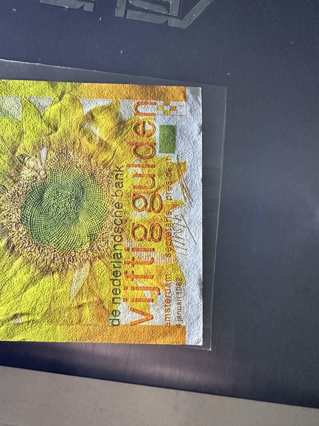 《外钞收藏家》第二百九十一期（荷兰比利时卢森堡欧元专场）（连拍第二场） 荷兰1982年50盾，向日葵 全新 不绝