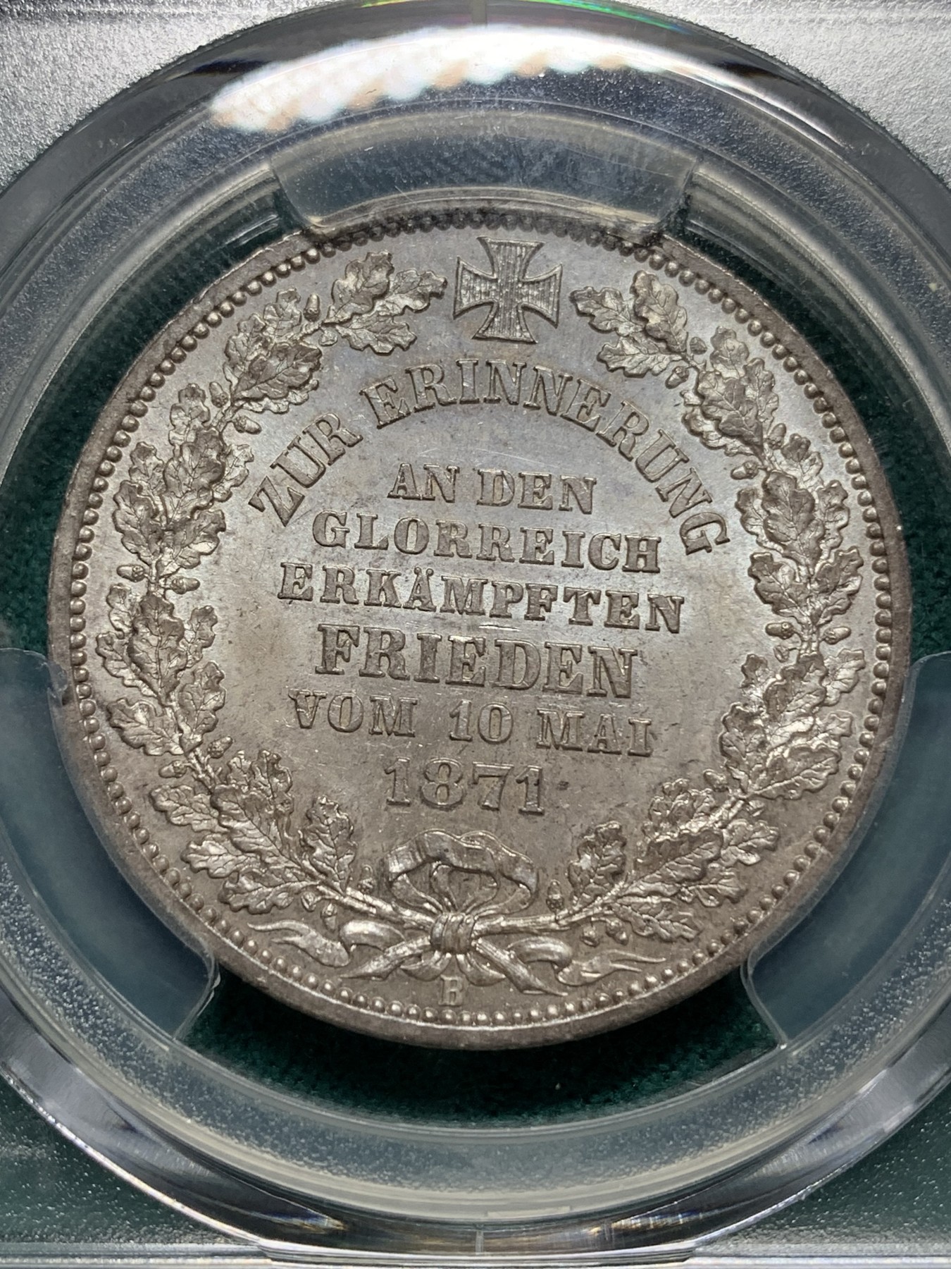 欢迎参加《竞宝斋》为爱冲冲冲 七夕特拍专场 ！第191场 (全场包邮) PCGS-MS65，德国不莱梅1871年胜利泰勒银币，锃亮好状态 十字光明显