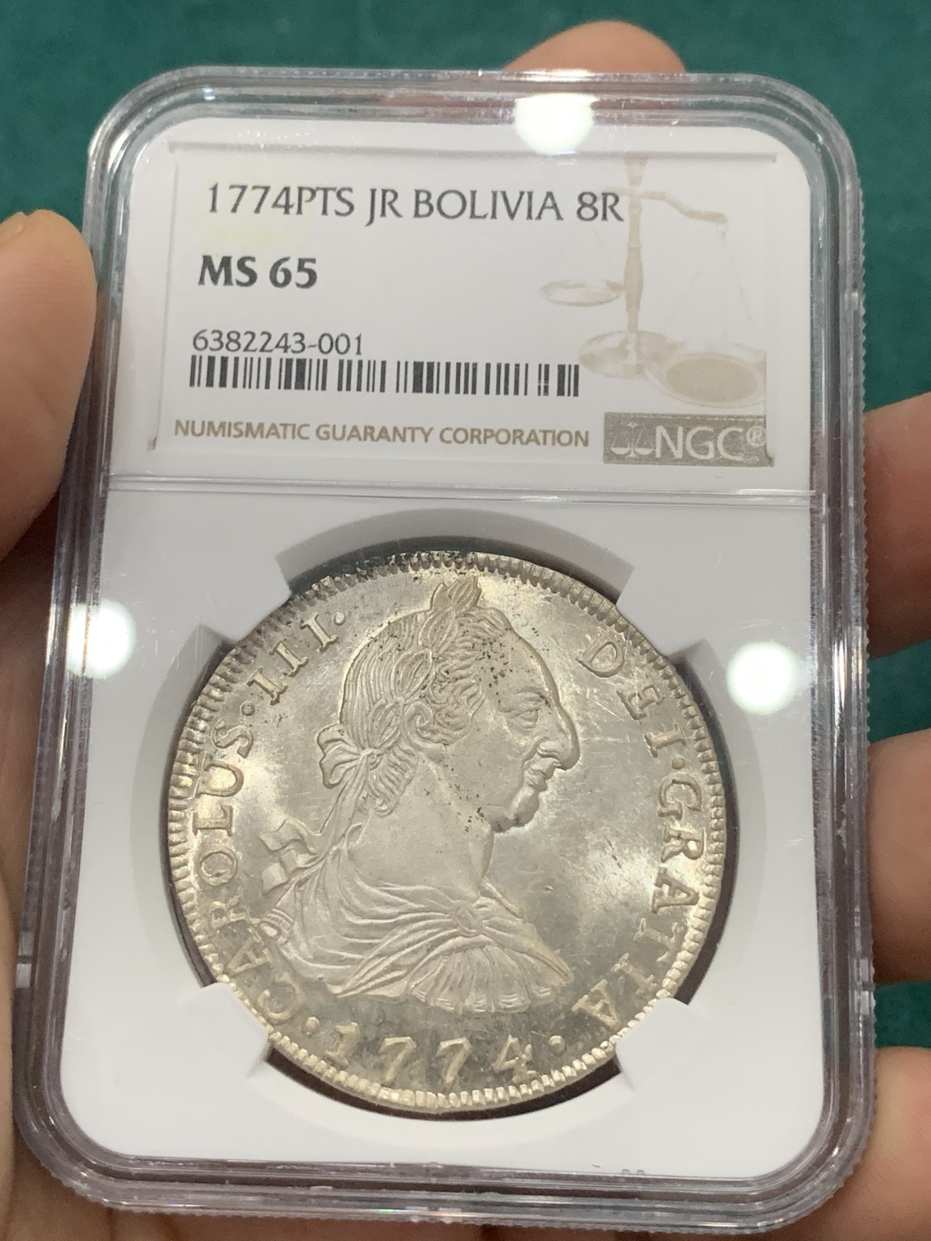 欢迎参加《竞宝斋》为爱冲冲冲 七夕特拍专场 ！第191场 (全场包邮) NGC-MS65 1774年西属玻利维亚卡洛斯三世8R银币，到了65也是拍卖会几年都看不到一个的顶级高分