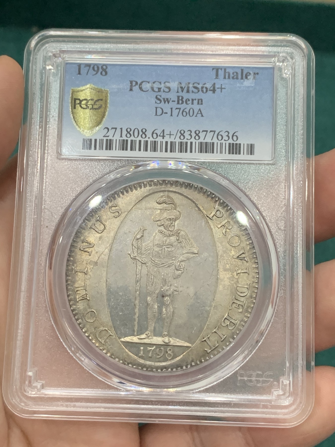 PCGS MS64+ 瑞士 1798  伯尔尼 雇佣兵 泰勒 大银币 转光高分 背面支撑小磕