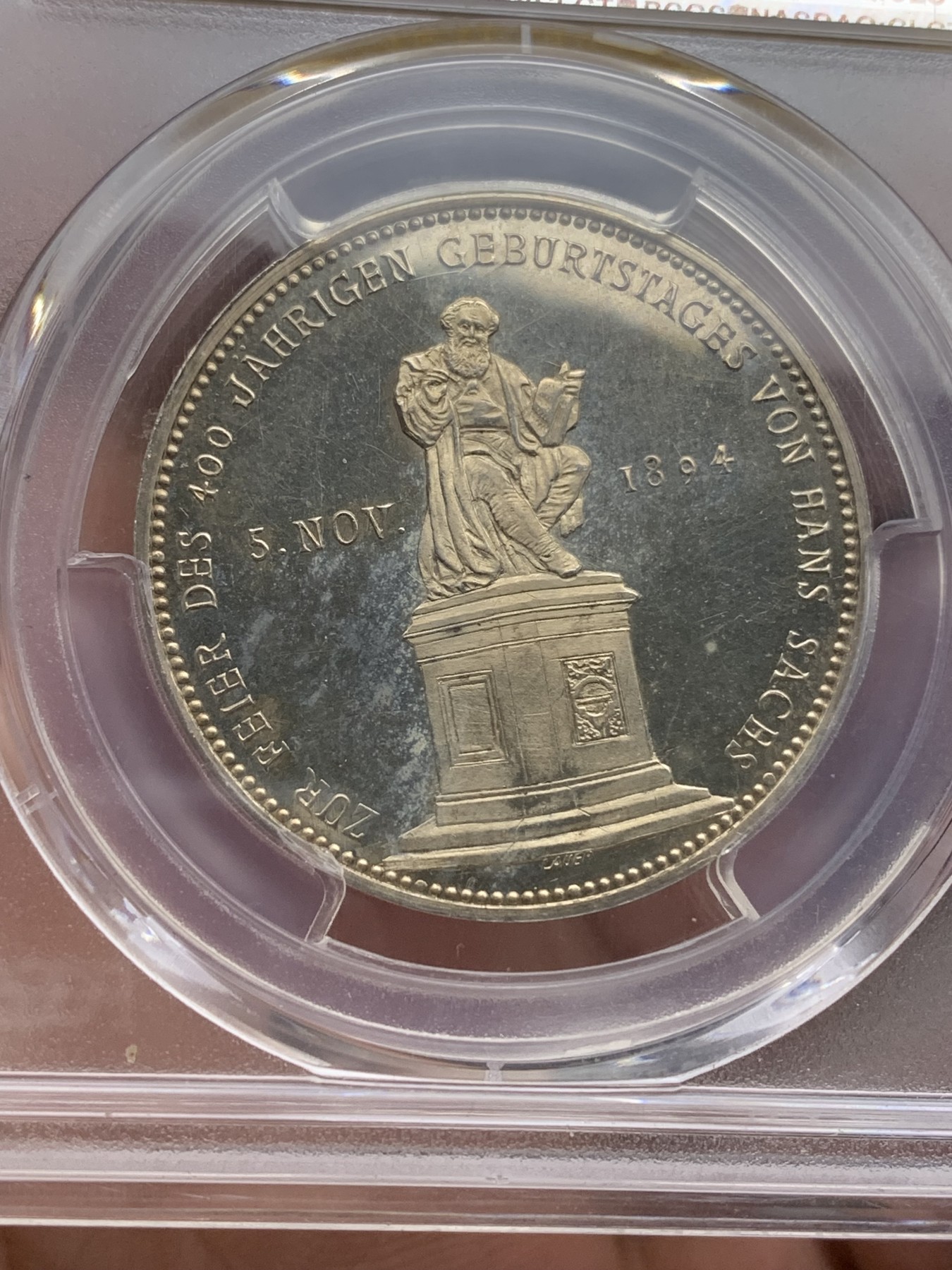 欢迎参加《竞宝斋》为爱冲冲冲 七夕特拍专场 ！第191场 (全场包邮) PCGS-PR64DCAM 德国1894纽伦堡城市女神系列银章，真的非常好看。