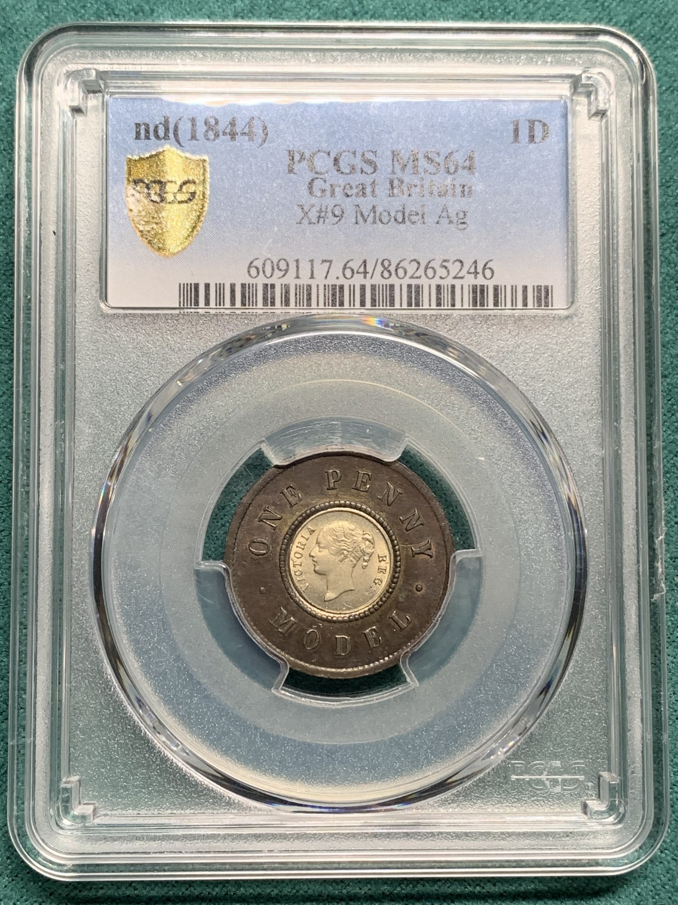 欢迎参加《竞宝斋》为爱冲冲冲 七夕特拍专场 ！第191场 (全场包邮) PCGS MS64 英国 1844年 Model双金属1便士 珍稀目录编号X#9 