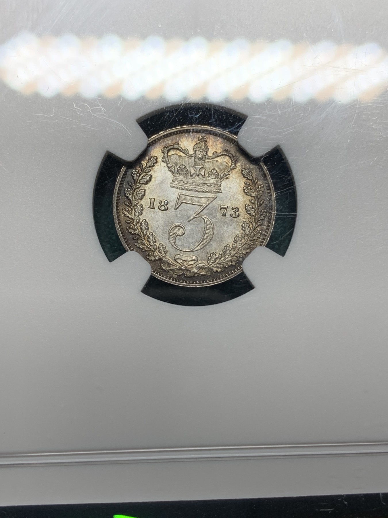 欢迎参加《竞宝斋》为爱冲冲冲 七夕特拍专场 ！第191场 (全场包邮) NGC-MS66 英国 1873年 1/2/3/4便士 青年维多利亚 濯足银币 原味包浆 其中2/3便士冠军分 1/4便士亚军分 难得的高分自藏品