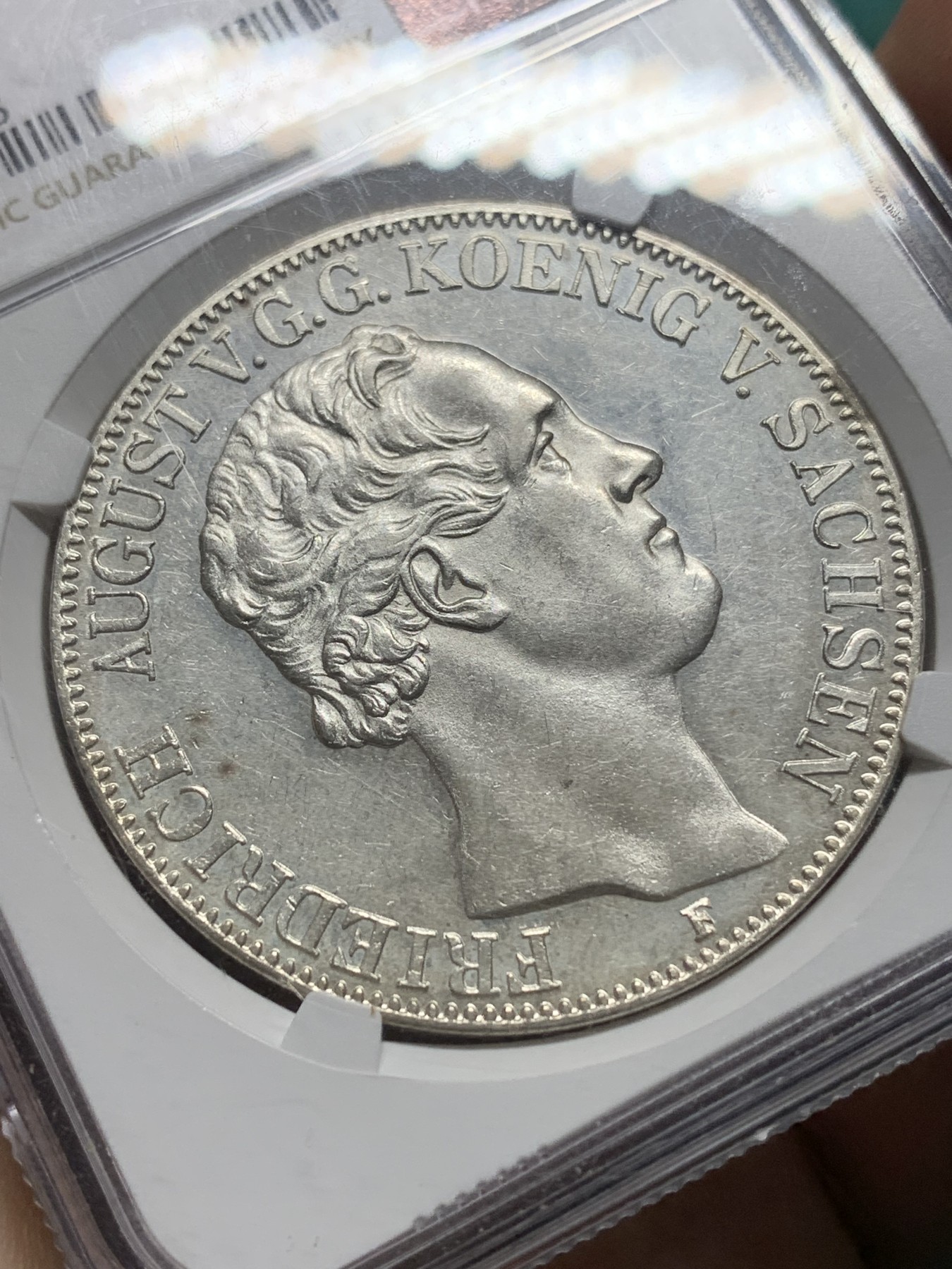 欢迎参加《竞宝斋》为爱冲冲冲 七夕特拍专场 ！第191场 (全场包邮) NGC-AU58 德国萨克森 1853F 2泰勒大银币 大窗帘  少见品种 37克 大规格