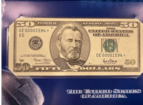 Unc 美国纸币 2001年 50美元纸币 星号