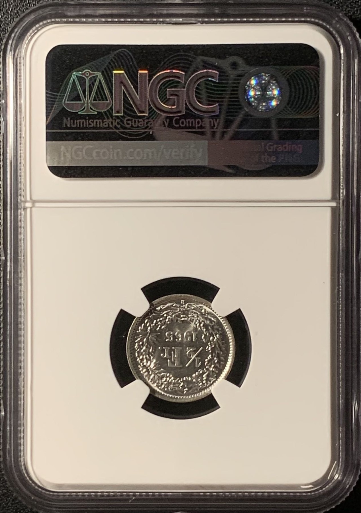 紫瑗钱币——第300期拍卖 瑞士 1965年 赫尔维蒂亚 1/2法郎 银币 NGC MS63