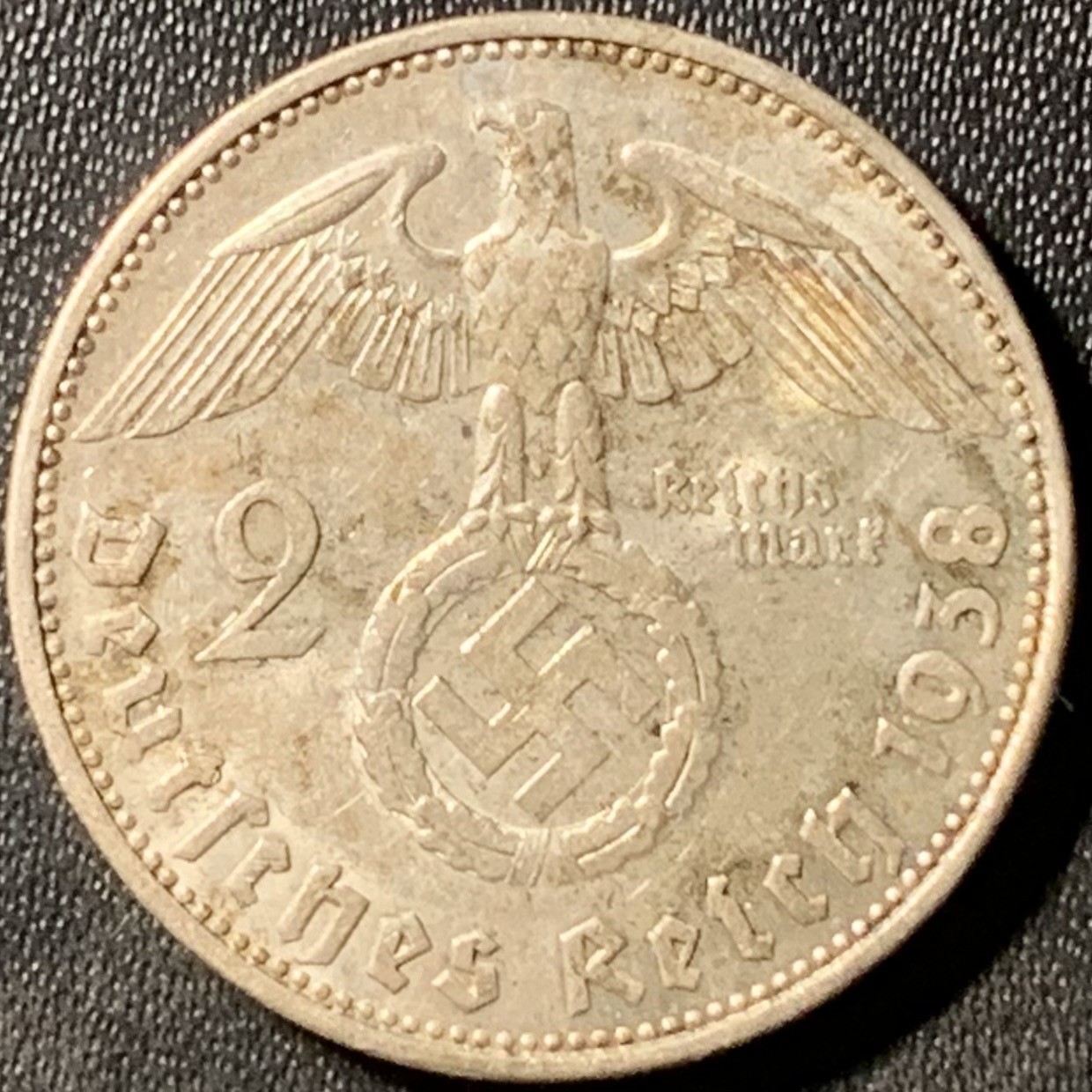 紫瑗钱币——第300期拍卖 德国 1938年 E版 兴登堡 字符 2马克 8克 0.625银