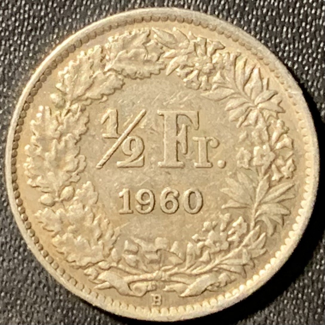 紫瑗钱币——第300期拍卖 瑞士 1960年 赫尔维蒂亚 1/2法郎 2.5克 0.835银 UNC