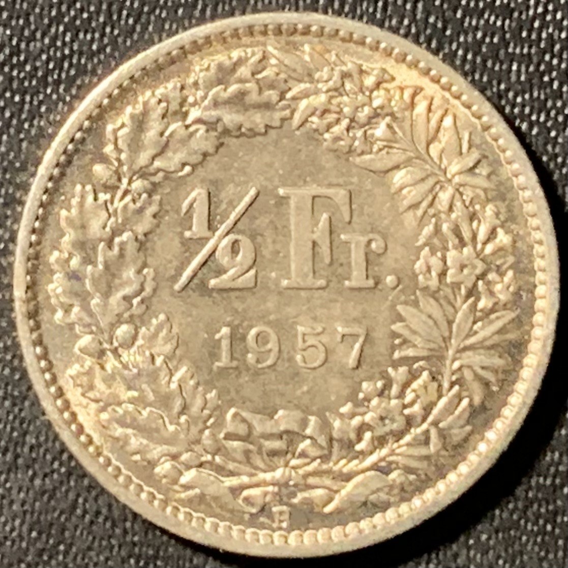 紫瑗钱币——第300期拍卖 瑞士 1957年 赫尔维蒂亚 1/2法郎 2.5克 0.835银 UNC